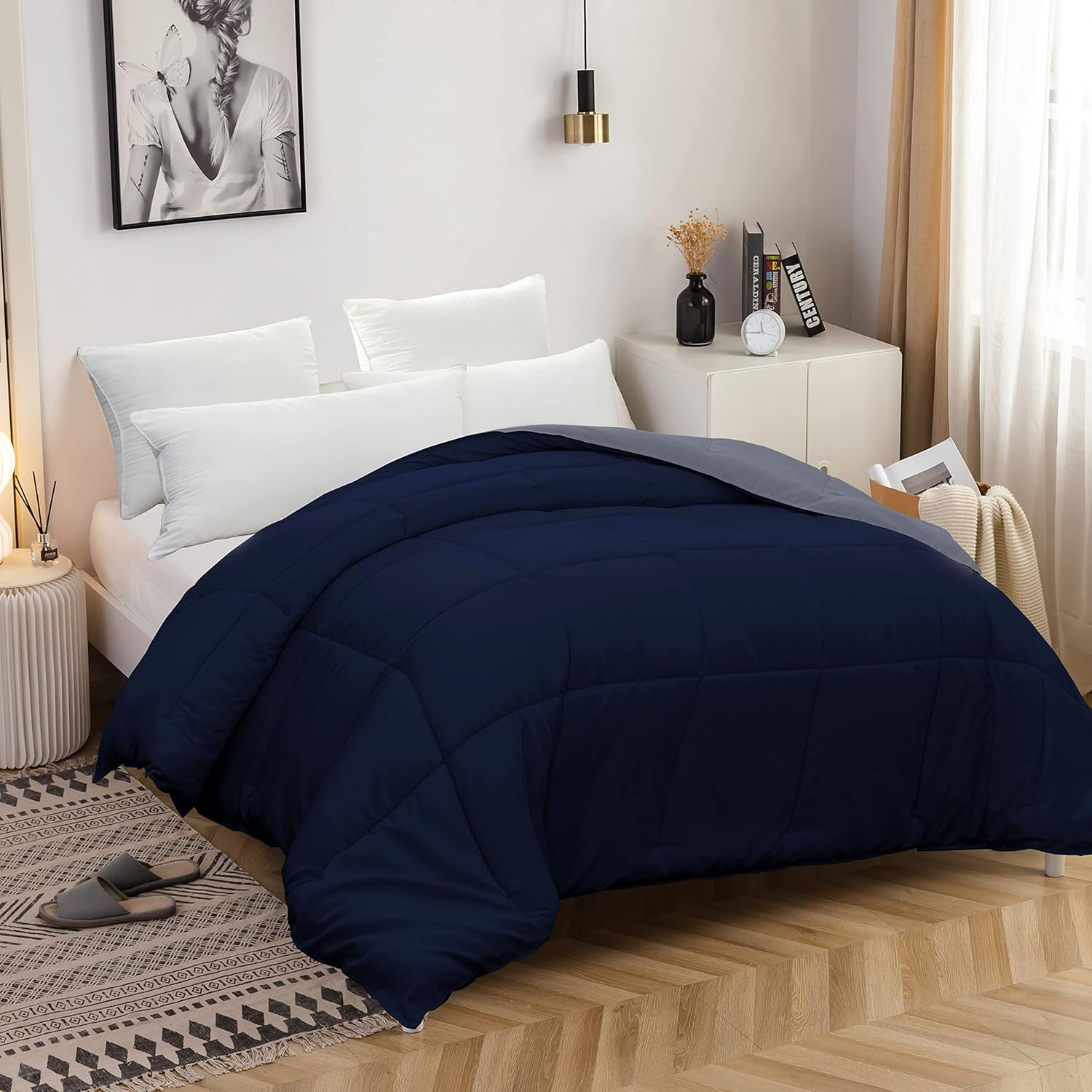 AYSW Duvet 220x240cm Warm in winter 450g/m² Thick Hypoallergenic All Seasons Pink Reversible Bed Duvet 2 Person Quilt 8