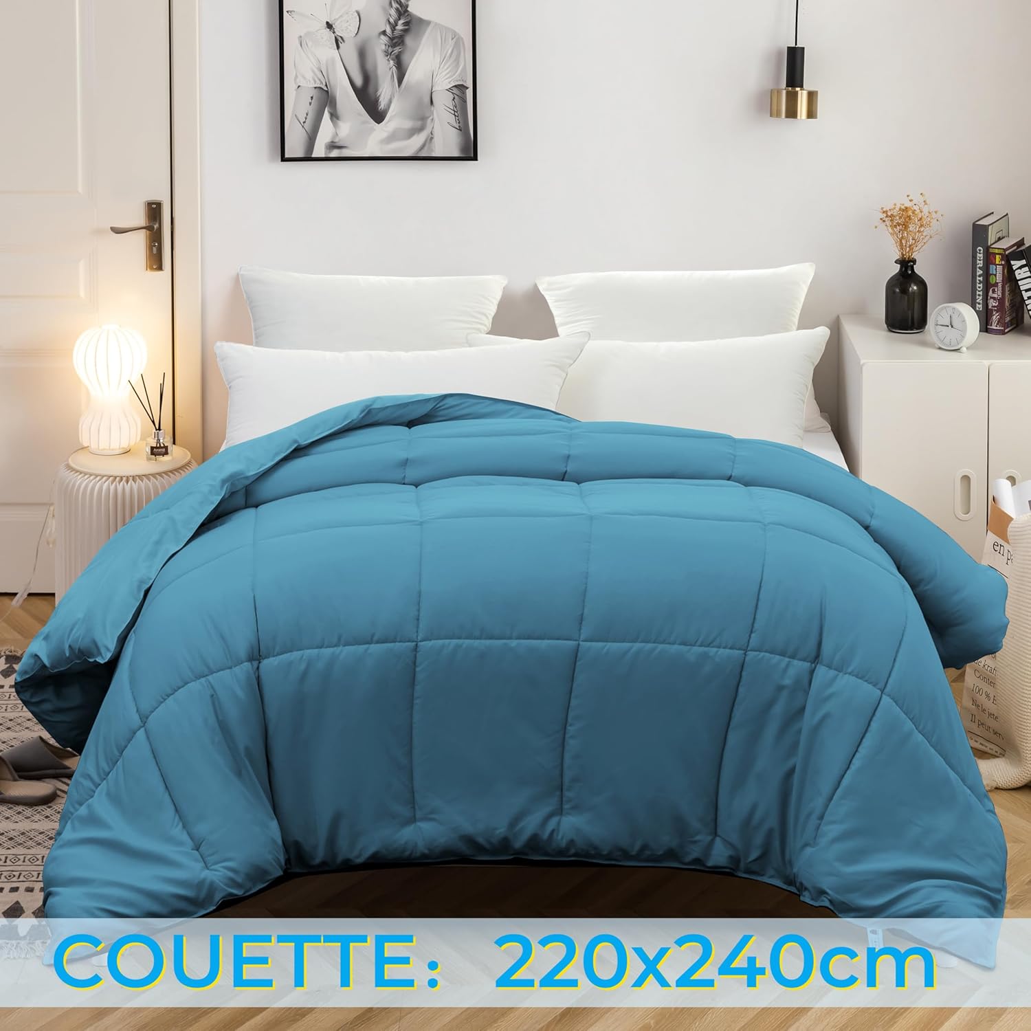 AYSW Bettdecke 220x240cm Warm im Winter 450g/m² Dick Hypoallergen Alle Jahreszeiten Blau See Bettdecke Reversibel 2 Personen Bettdecke 3