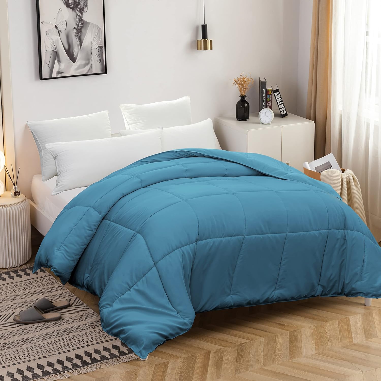 AYSW Bettdecke 220x240cm Warm im Winter 450g/m² Dick Hypoallergen Alle Jahreszeiten Blau See Bettdecke Reversibel 2 Personen Bettdecke 2