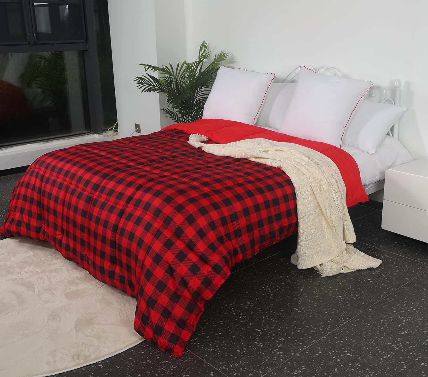 4 Season Reversible Duvet 450g/m² Microfibre 220x240 cm Hypoallergenic Lake Blue Quilted Duvet Blanket Construction Box-Stitching Thick Comforter 2 Person 2