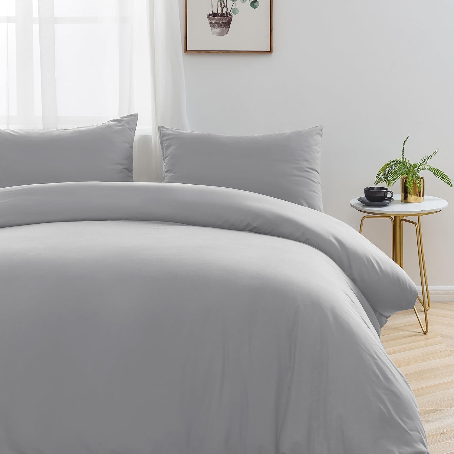 100% Cotton Bedding with Zipper 135x200 cm Light Grey 1 duvet cover with 1 pillowcase 80x80 cm 3