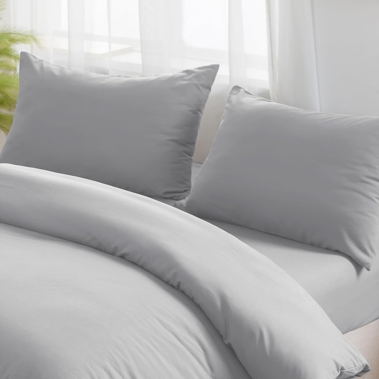 100% Cotton Bedding with Zipper 135x200 cm Light Grey 1 duvet cover with 1 pillowcase 80x80 cm 2