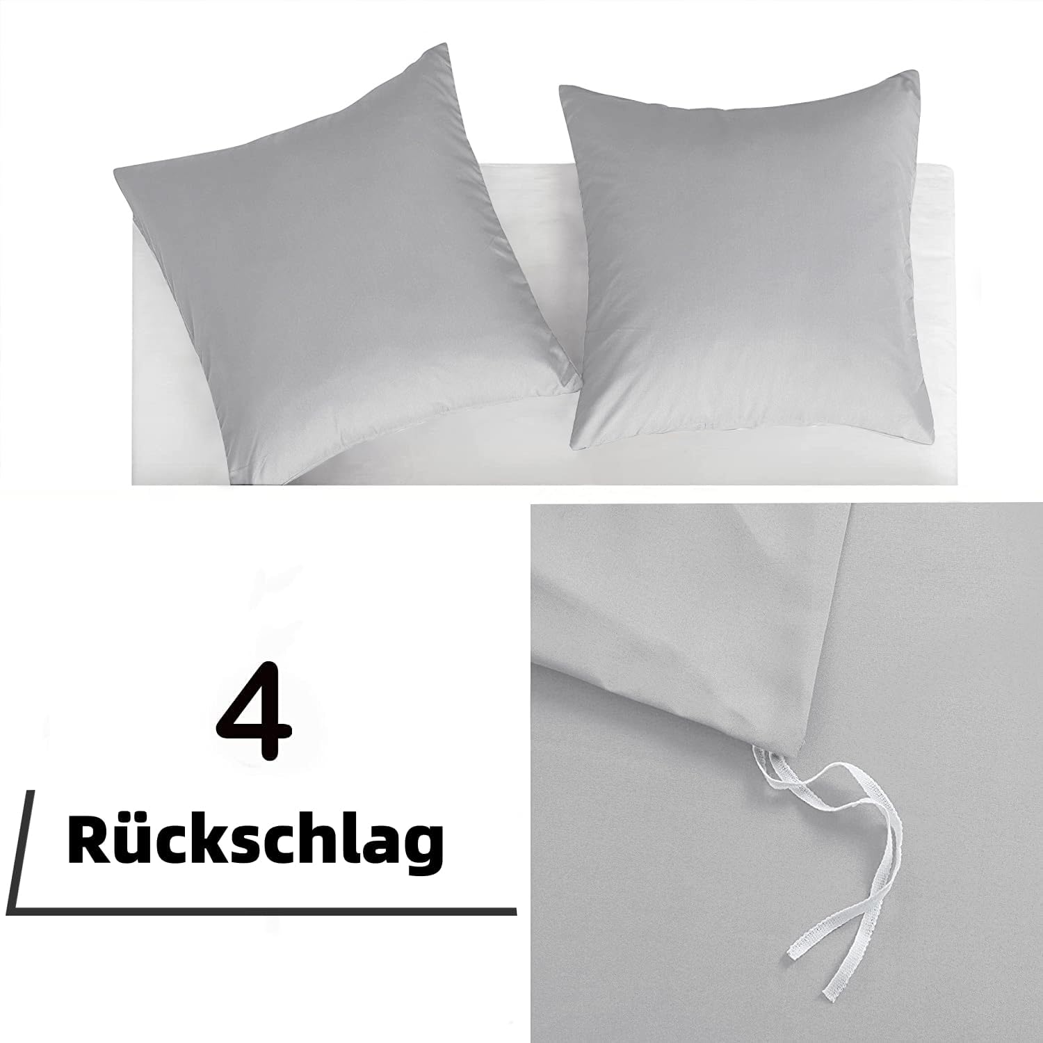100% Cotton Bedding with Zipper 135x200 cm Light Grey 1 duvet cover with 1 pillowcase 80x80 cm 5