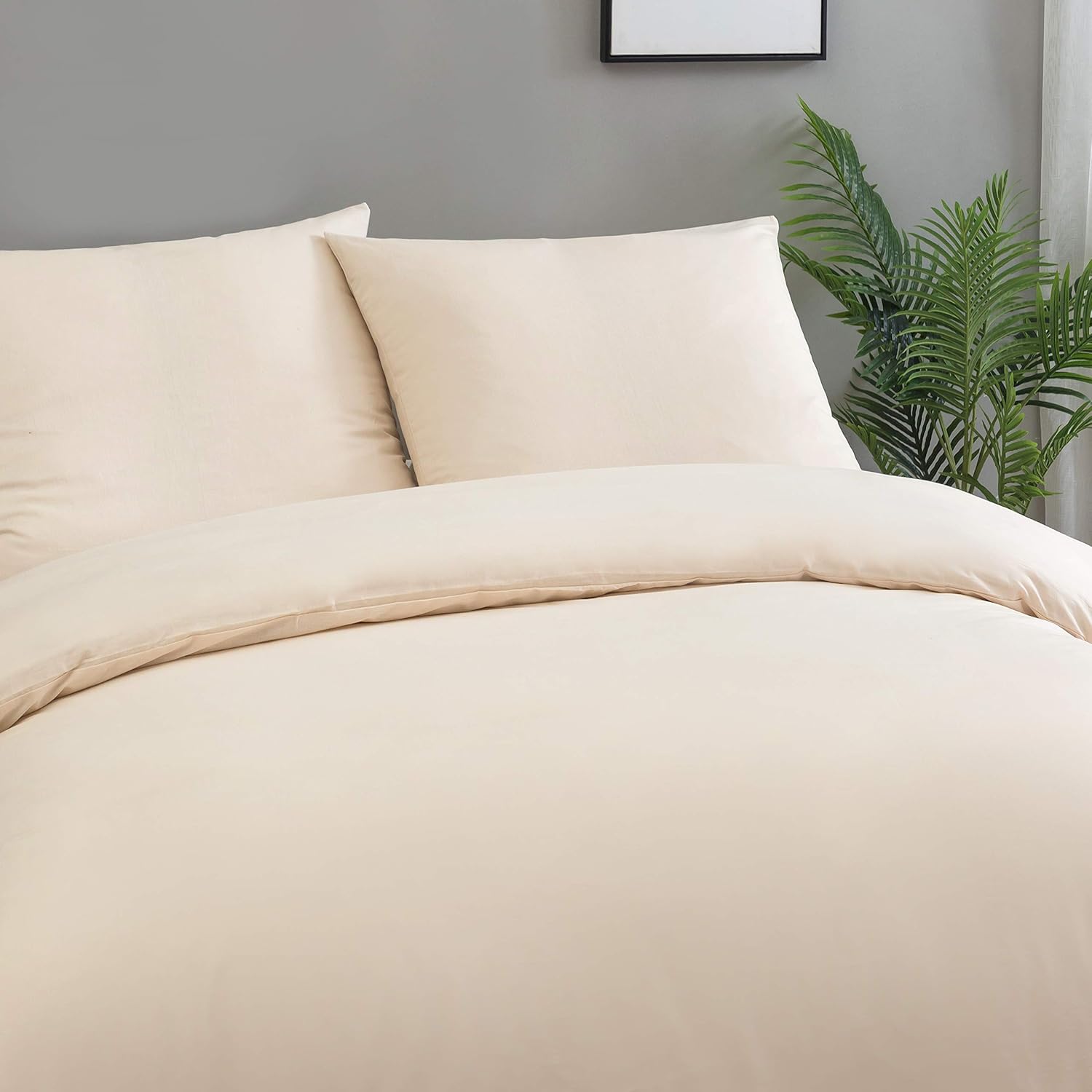 Cotton bedding 135x200 cm 1 duvet cover with 1 pillowcase 80x80 cm with zipper Cream 2