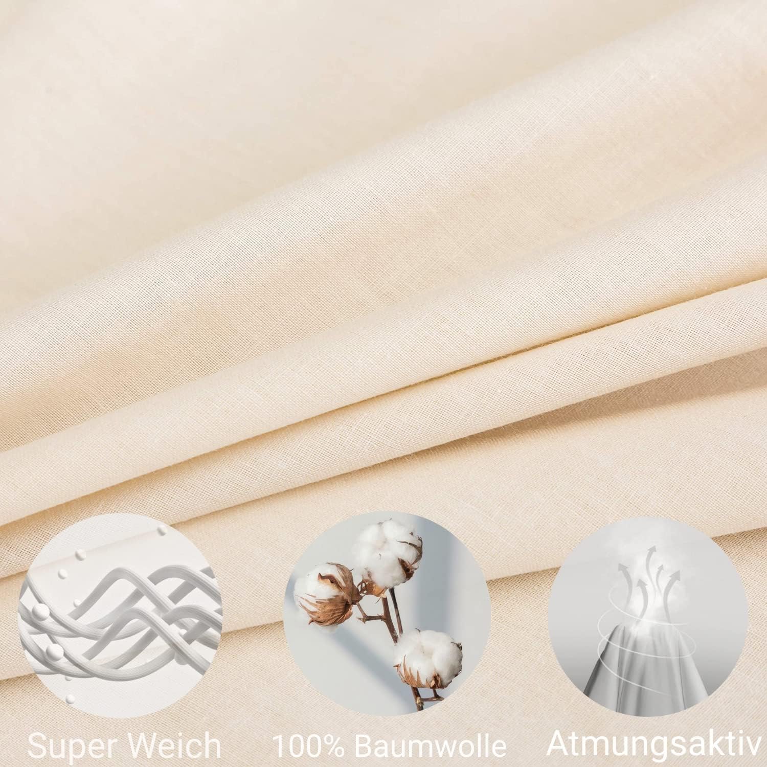 100% Baumwolle Bedding with Zippers 200x200 cm 3-piece Set 1 duvet cover with 2 pillowcases 80x80 cm Beige 5