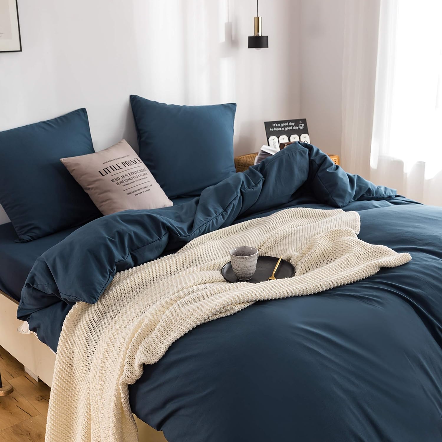 Bedding 200x200 cm Super Soft 100% brushed Microfiber with a quality of 110 g/m², 2 pillowcases 80x80 cm Navy Blue 4