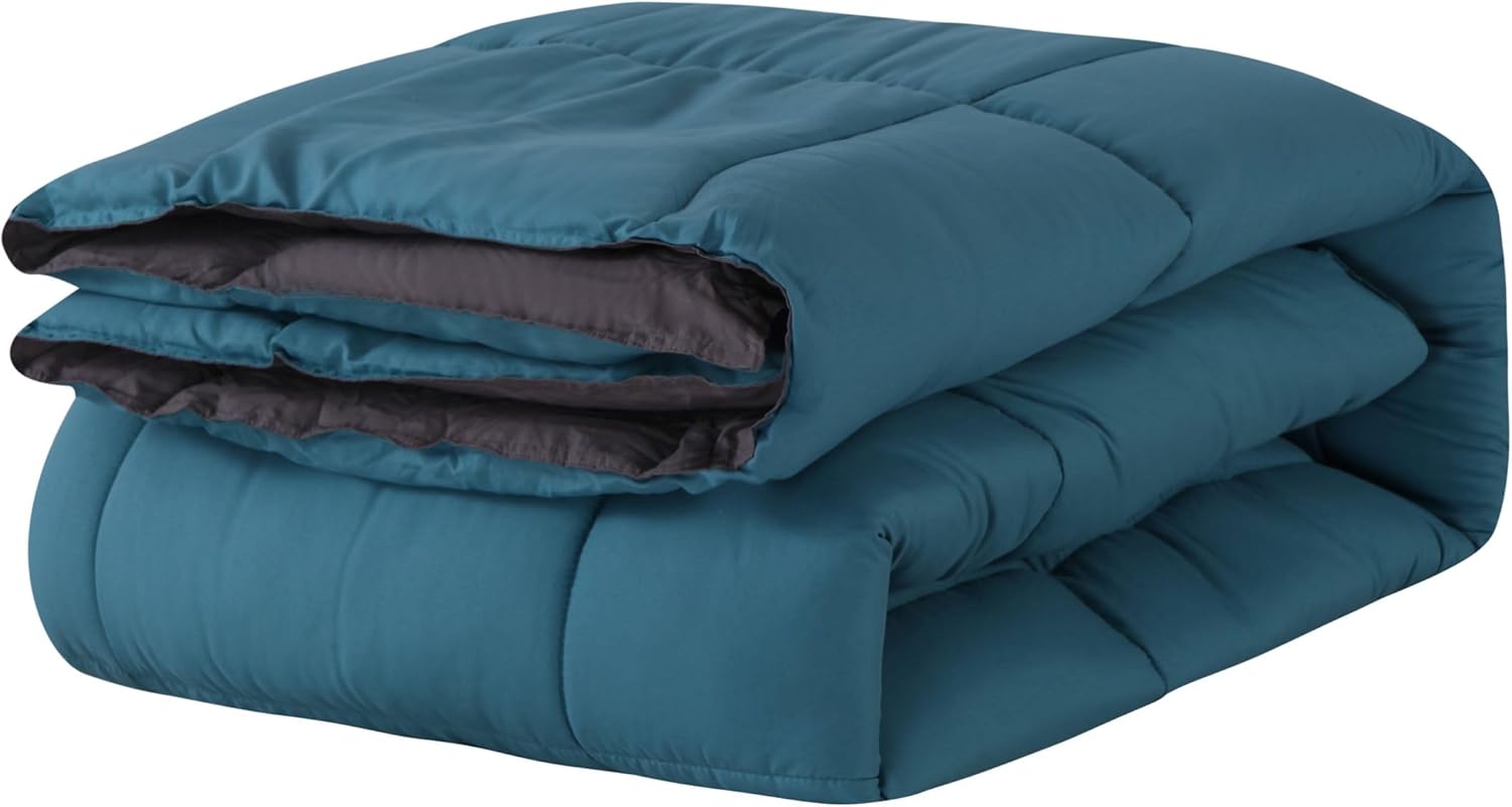 Reversible Quilt Bedding Comforter Only, Down Alternative Comforter for All Season Luxury Cozy Lightweight Soft Coverlet Classic Solid Style for All Season Queen, Teal & Gray 2