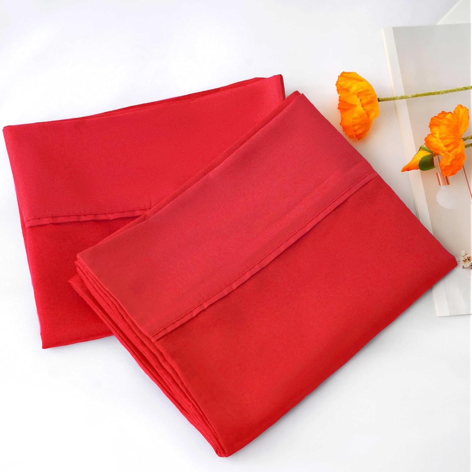 AYSW Pillowcases Standard Size Set of 2 Pieces Envelope Closure 1800 Double Brushed Microfiber Soft and Cozy Pillow Cases Set Wrinkle, Fade Resistant Red 20x26 inches Stable Breathable 2