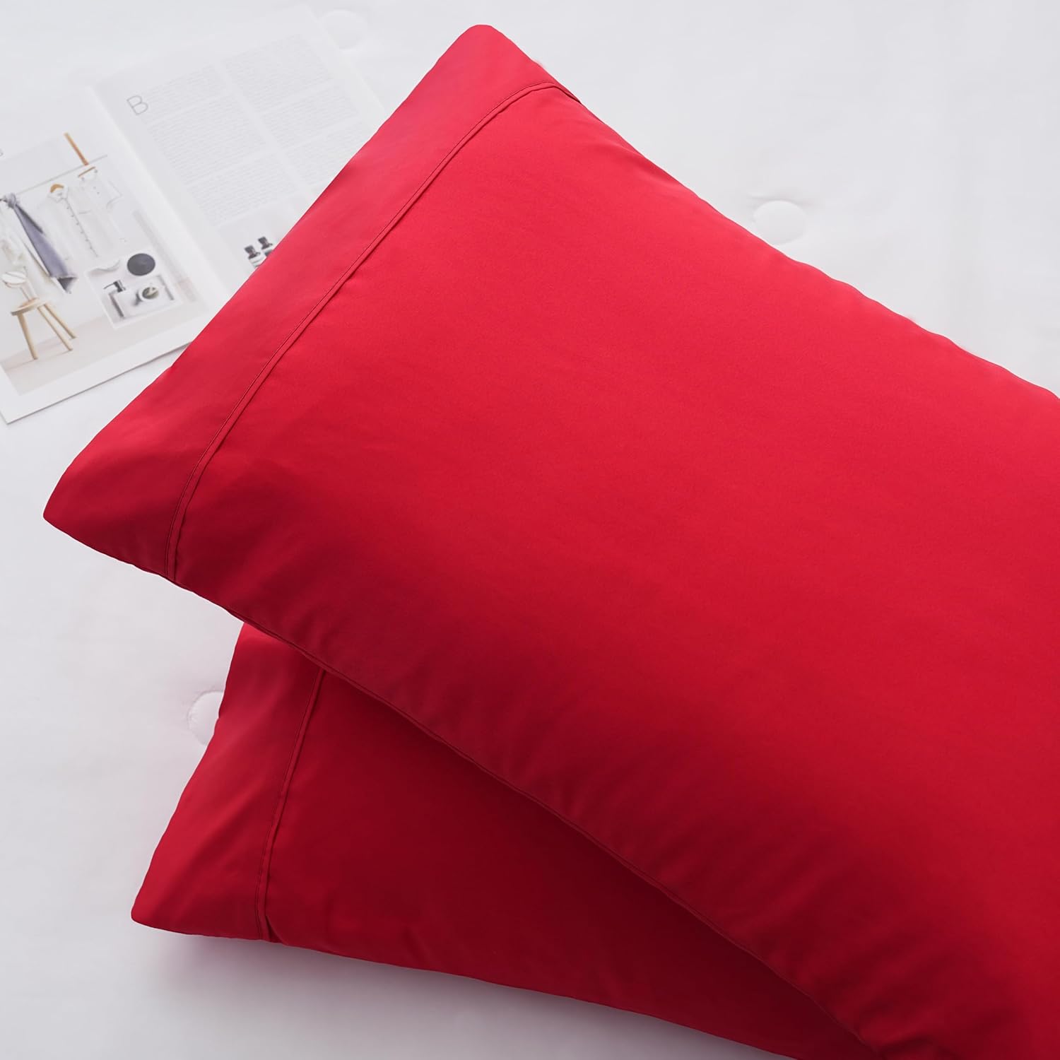 AYSW Pillowcases Standard Size Set of 2 Pieces Envelope Closure 1800 Double Brushed Microfiber Soft and Cozy Pillow Cases Set Wrinkle, Fade Resistant Red 20x26 inches Stable Breathable 4