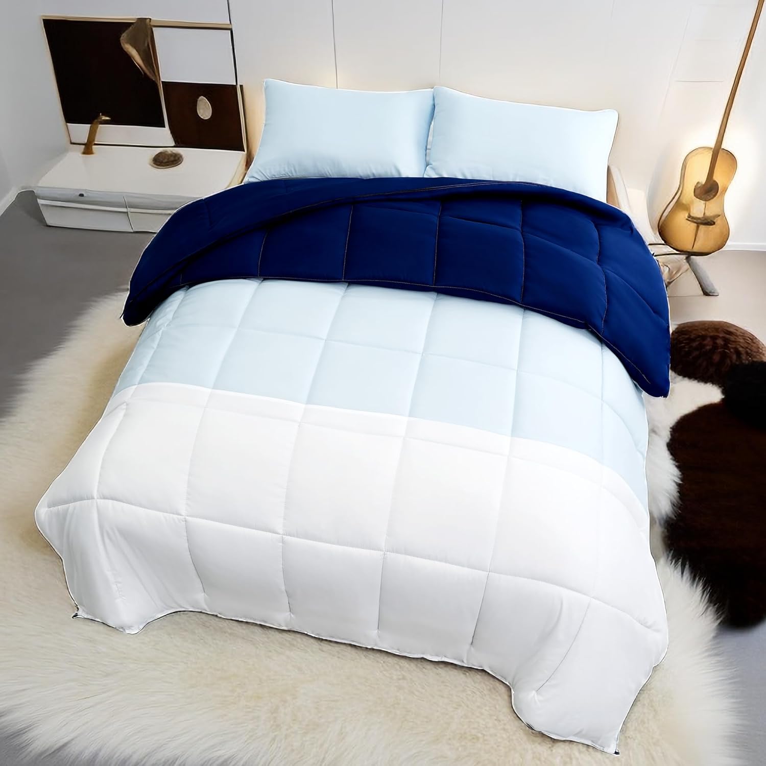 Duvet 135x200cm Navy Blue/Sky Blue/White 2