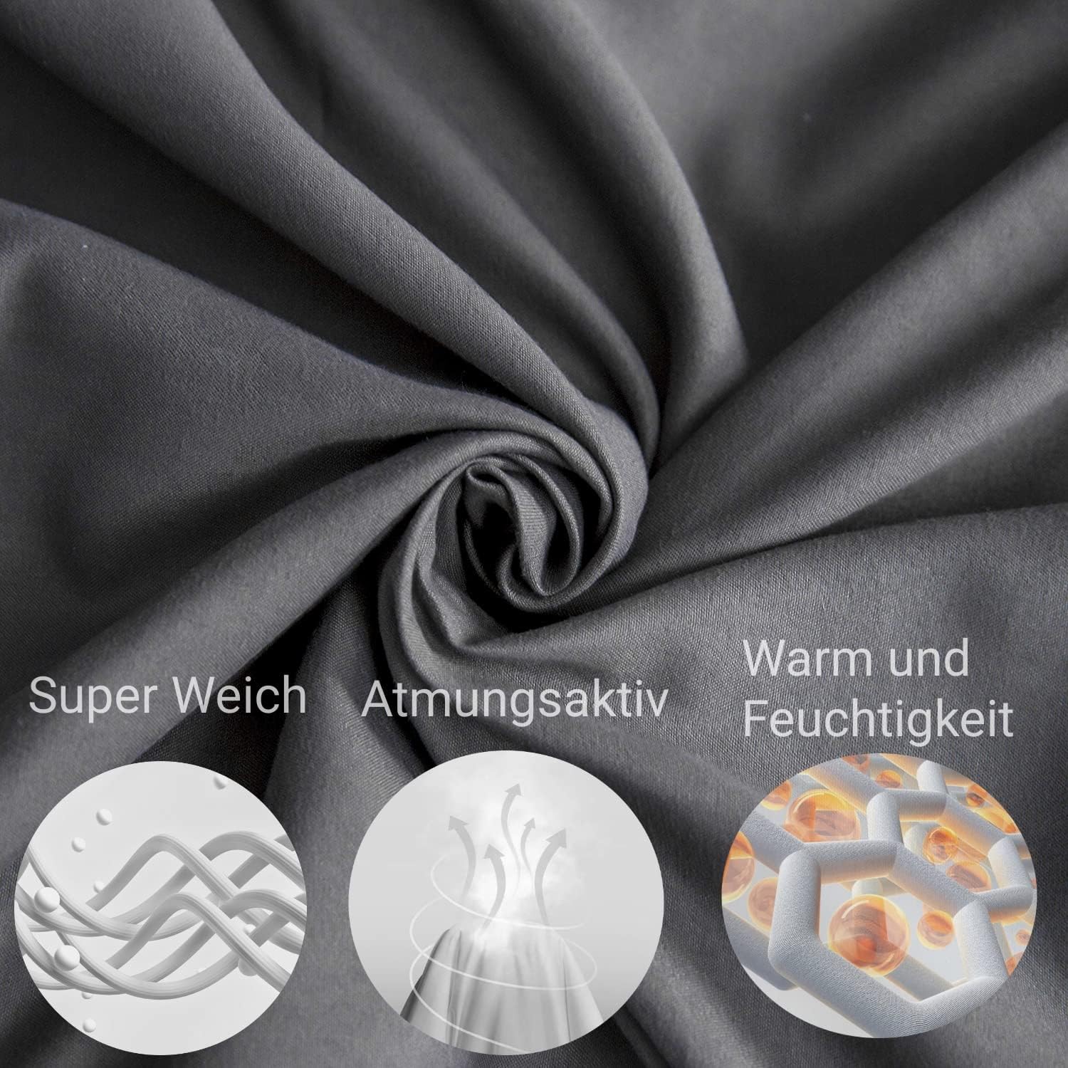 Bettwäsche gebürstet Microfaser 2 Bettbezug 135 X 200cm + 2 Kopfkissenbezug 80x80cm+2 Kopfkissenbezug 40x80cm mit Reißverschluss Grau 6