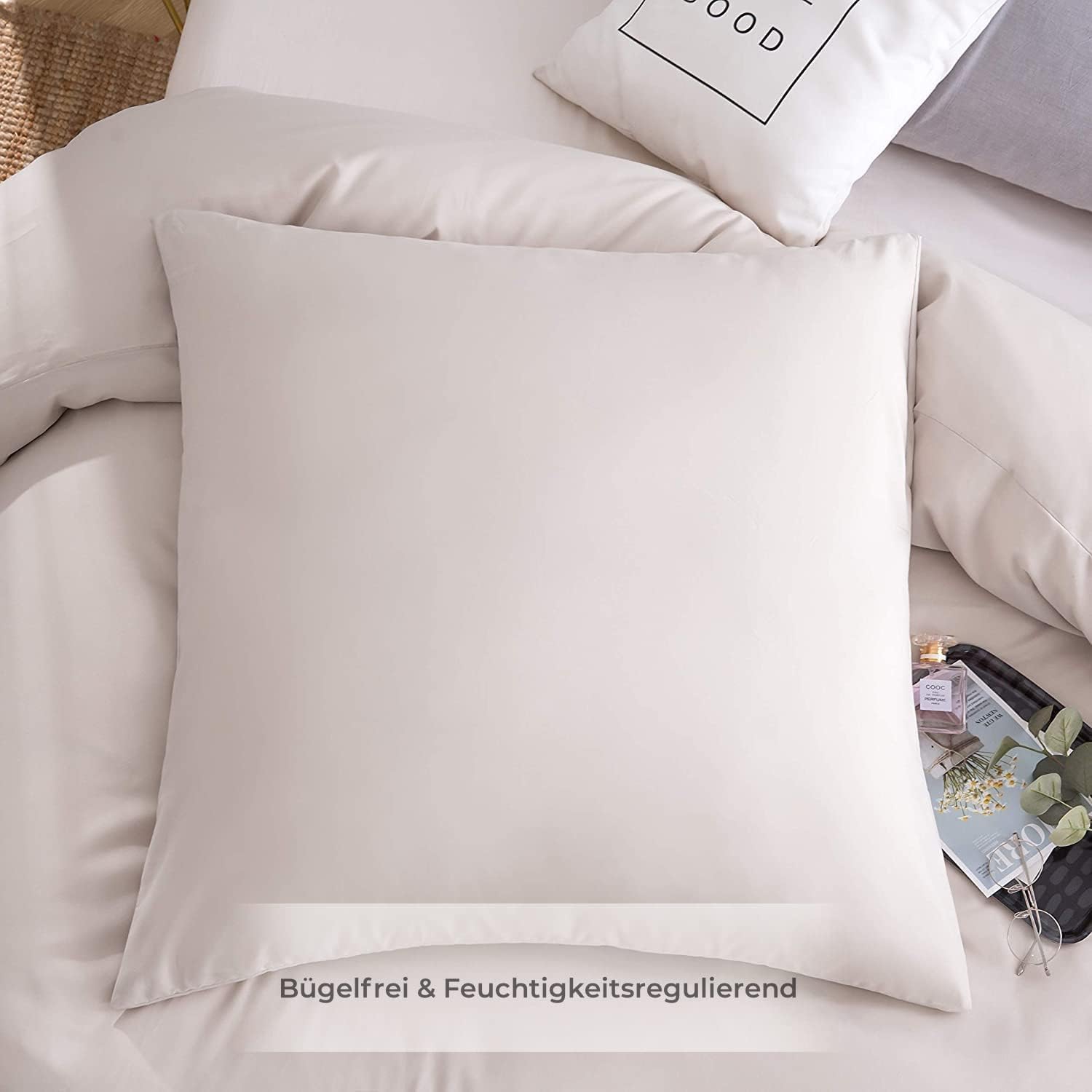 Bed linen brushed Microfiber 2 duvet covers 135 X 200cm + 2 pillowcases 80x80cm+2 pillowcases 40x80cm with zipper Beige 7