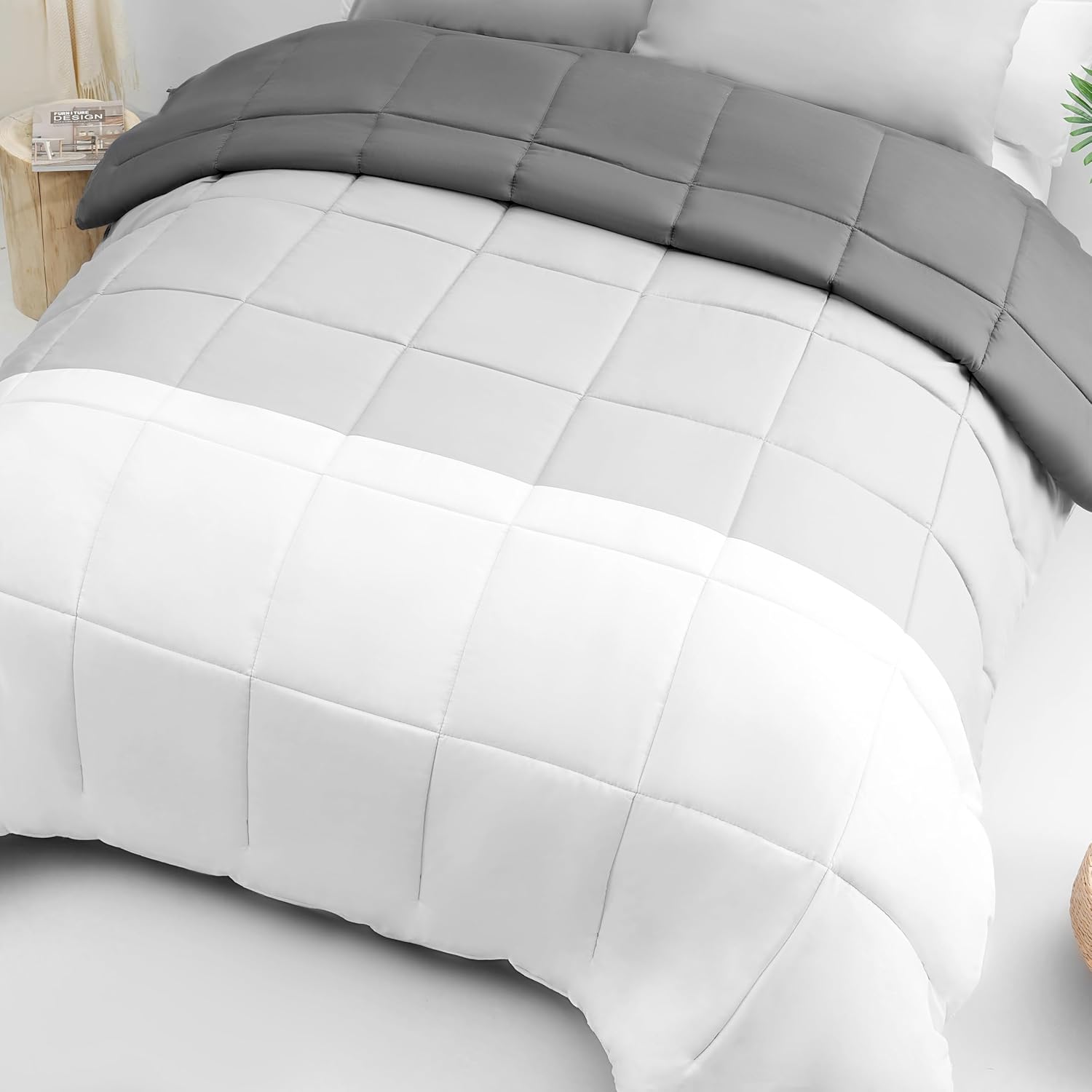 AYSW Tricolore Duvet Warm for winter 450g/m² Thick 220x240cm Hypoallergenic Dark Grey + Light Grey + White Reversible Bed Duvet 2 Person Comforter 4