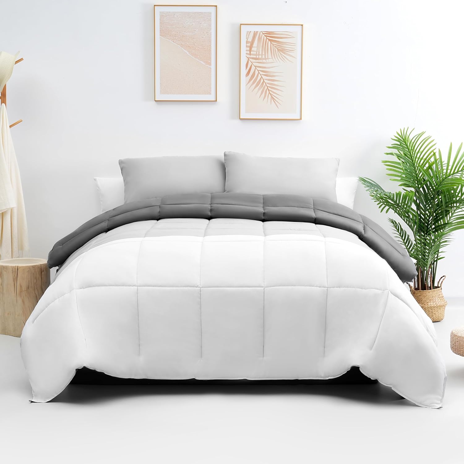 AYSW Tricolore Duvet Warm for winter 450g/m² Thick 220x240cm Hypoallergenic Dark Grey + Light Grey + White Reversible Bed Duvet 2 Person Comforter 3