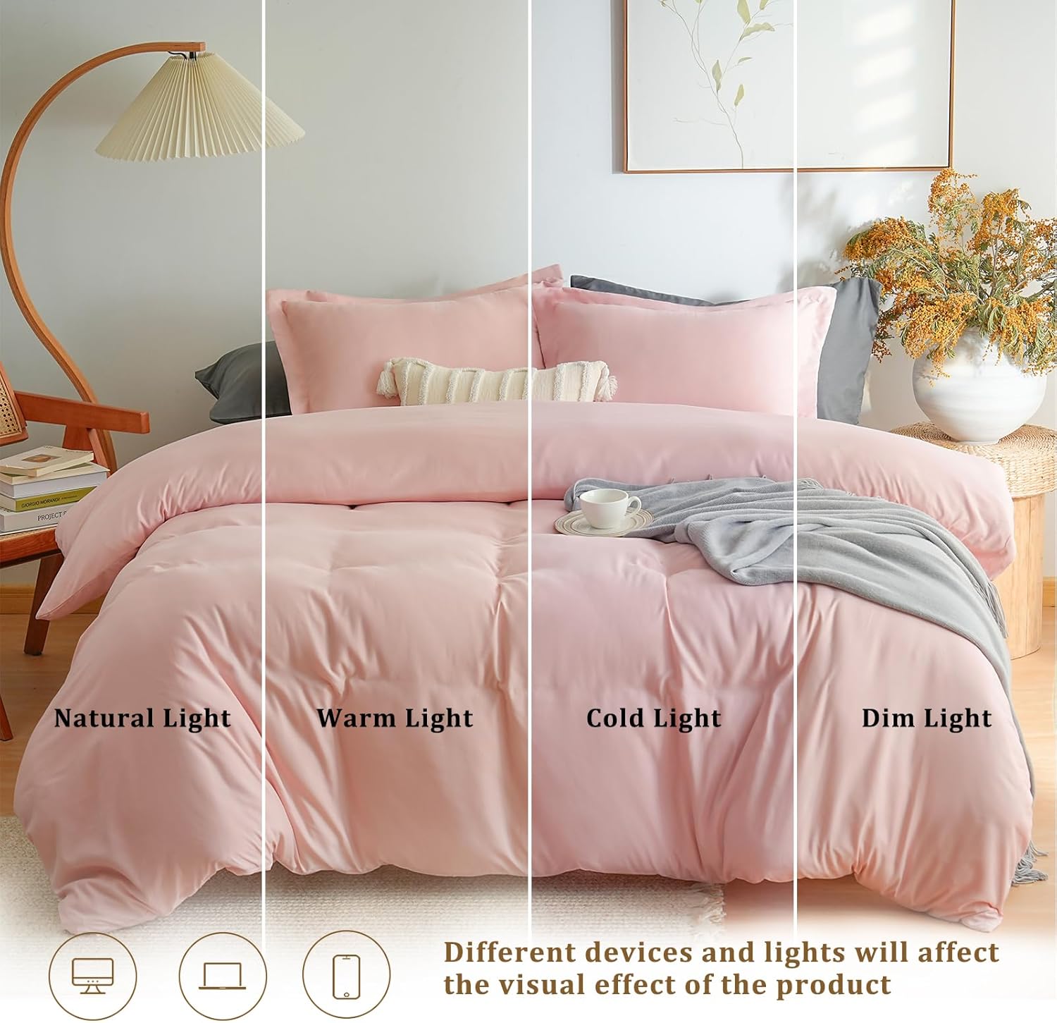 1 Duvet Cover with 2 Pillow Shams Queen Size for All Seasons - 3 Piece Home Bedding Comforter Cover with Zipper Closure - Ultra Soft Double Brushed Microfiber, 90 X 90 Inches - Pink 4
