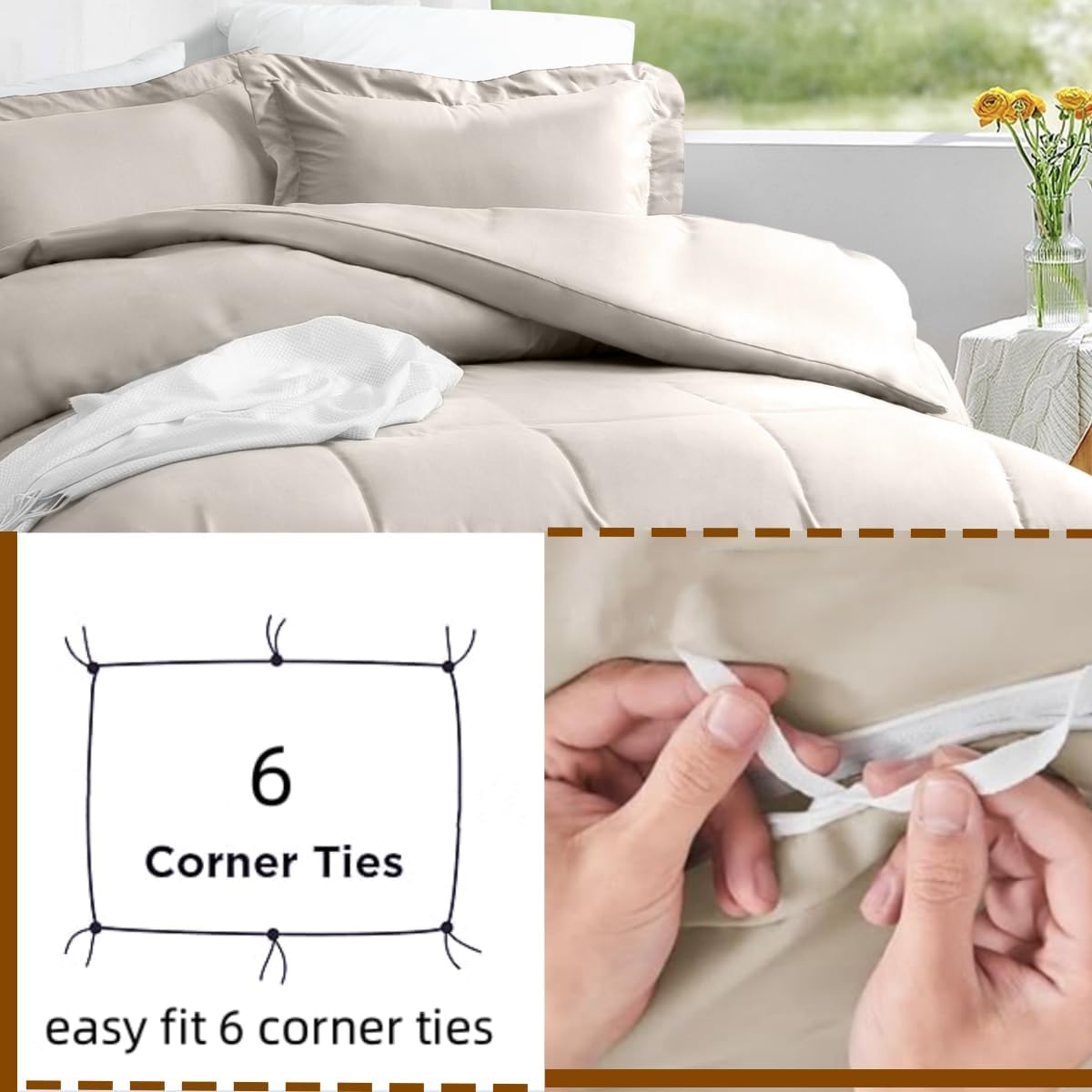 AYSW Duvet Cover Set Warm Luxury 3 Pieces Breathable and Soft Material Brushed Microfiber 1800 All Season Bedding NO Comforter - Queen Beige 4