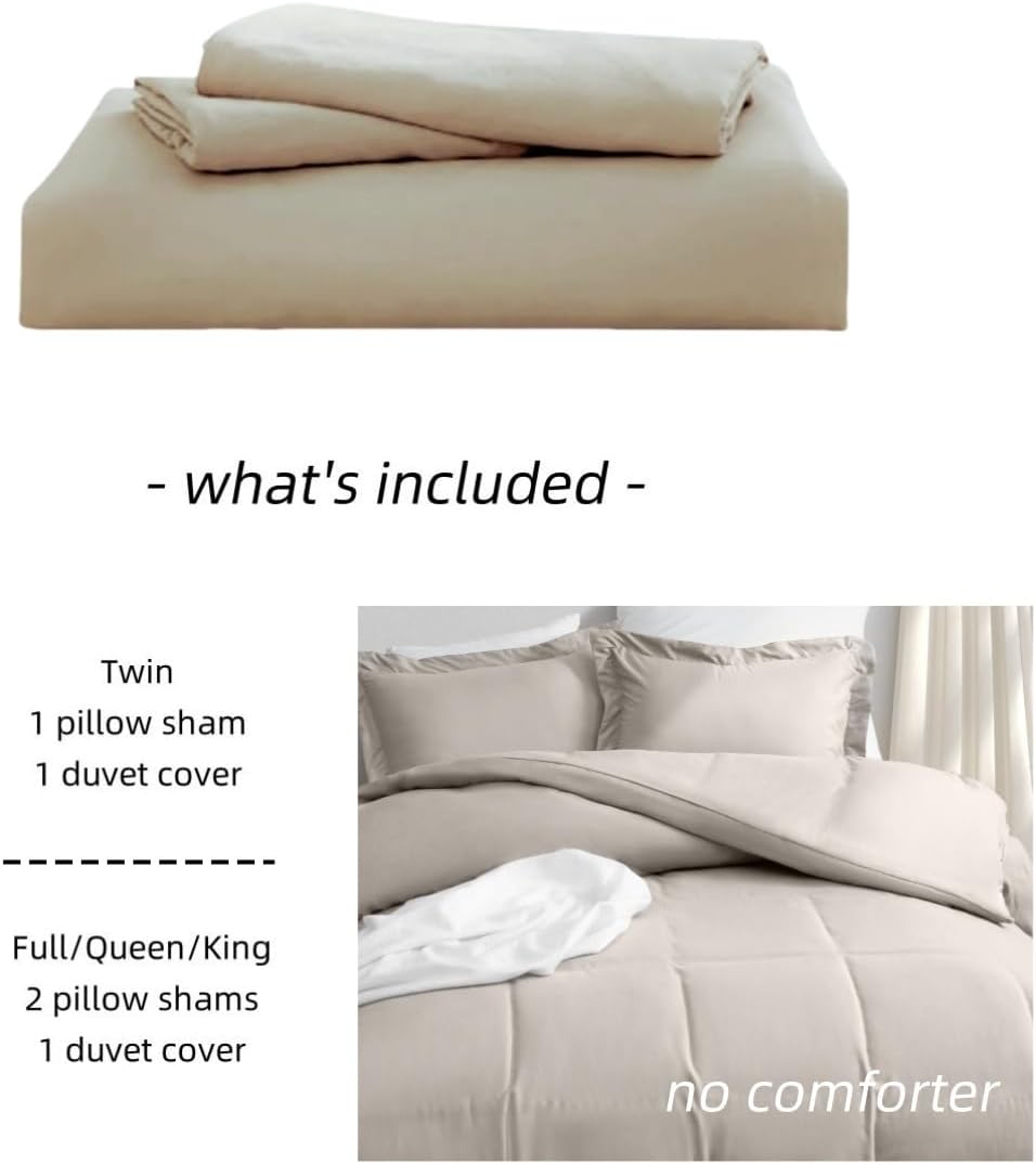 AYSW Duvet Cover Set Warm Luxury 3 Pieces Breathable and Soft Material Brushed Microfiber 1800 All Season Bedding NO Comforter - Queen Beige 2