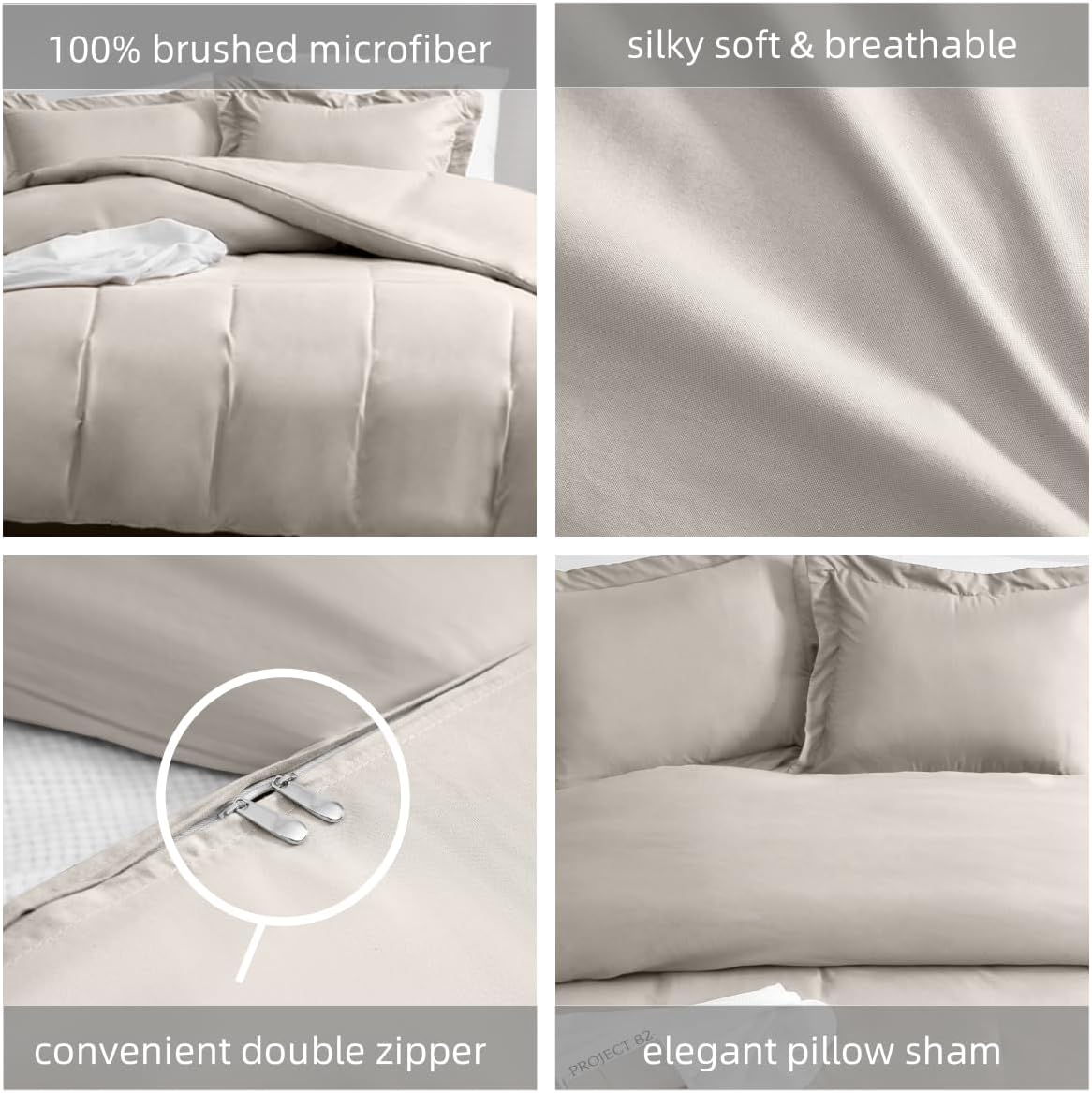 AYSW Duvet Cover Set Warm Luxury 3 Pieces Breathable and Soft Material Brushed Microfiber 1800 All Season Bedding NO Comforter - Queen Beige 3
