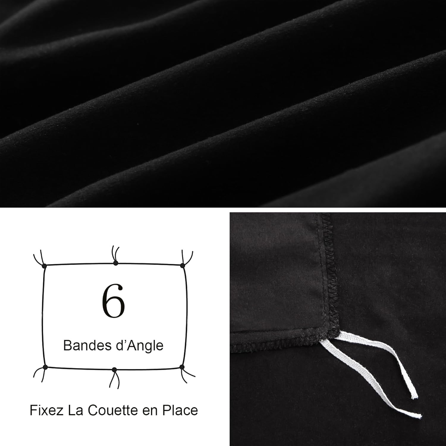 4 Piece Duvet Cover Set 200x200cm Double Zipper Black Fitted Sheet 140x190/200cm + 2 Pillowcases 65x65cm Adult Bedding Set for 2 Persons in Brushed Microfiber 5