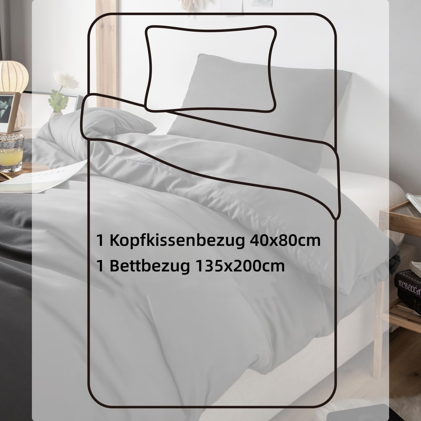 Winter Bedding Set 135x200 cm + 1 Pillowcase 40x80 cm with Zipper - Microfiber - Silver grey 2