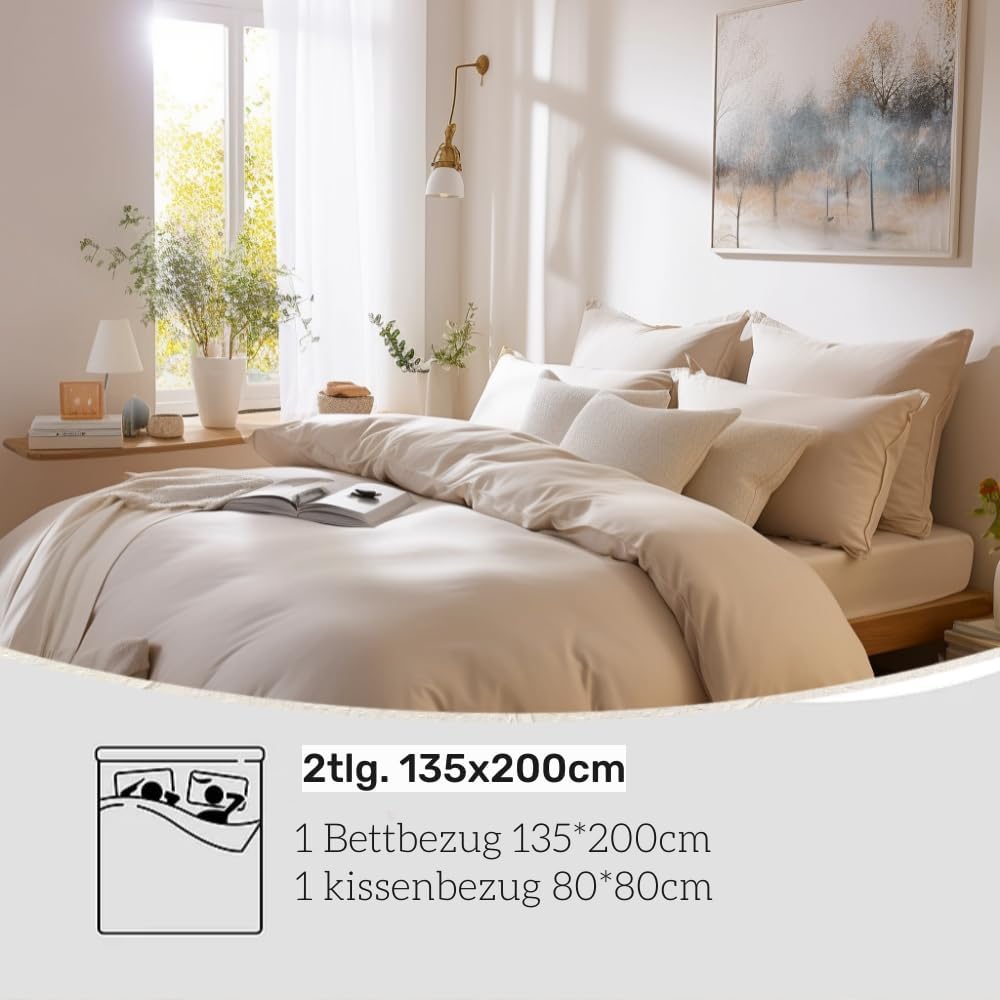 Bed linen 135x200 cm Super Soft 100% brushed microfiber with a quality of 110 g/m², 1 pillowcase 80x80 cm Light Beige 2
