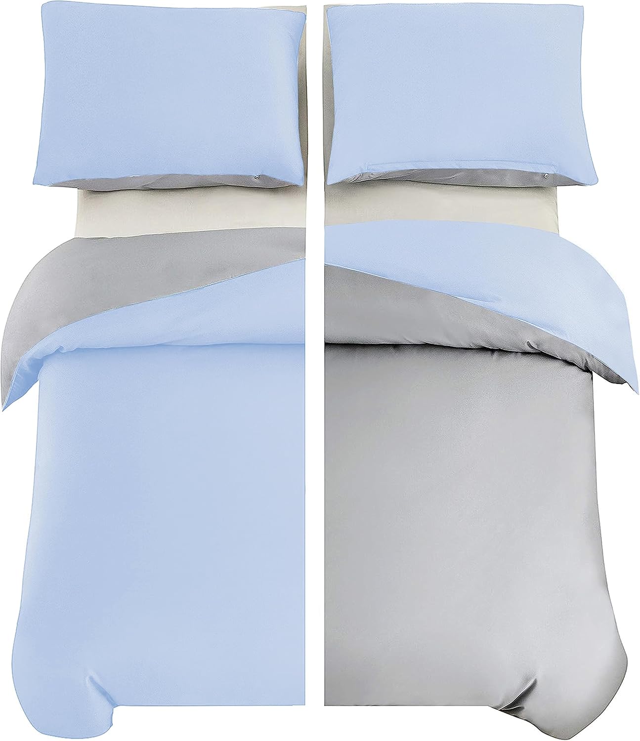 Winter Bedding brushed Microfiber 1 duvet cover 155X200cm + 1 pillowcase 80x80cm with zipper Silver Grey/Spa Blue 2