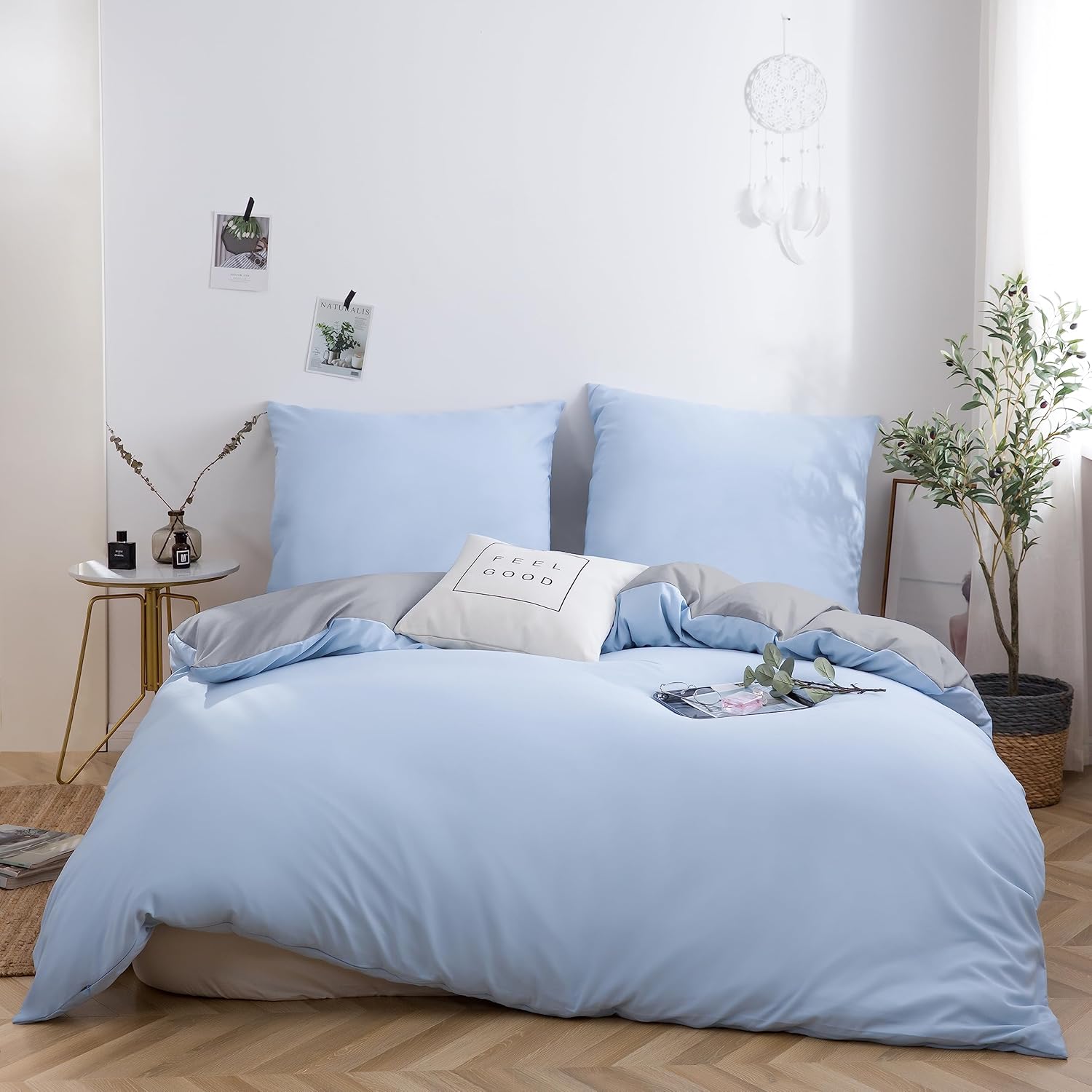 Winter Bedding brushed Microfiber 1 duvet cover 155X200cm + 1 pillowcase 80x80cm with zipper Silver Grey/Spa Blue 4