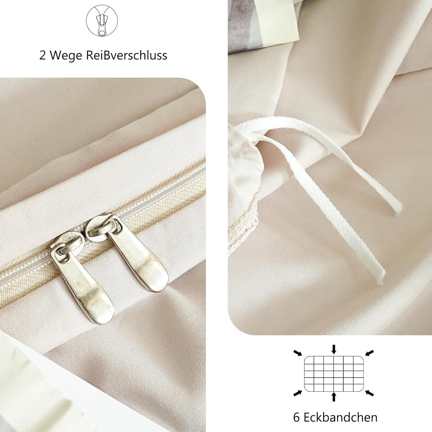 Bed linen 4 PC brushed Microfaser 2 duvet cover 135x200cm + 2 pillowcase 80x80cm with zipper Beige 3