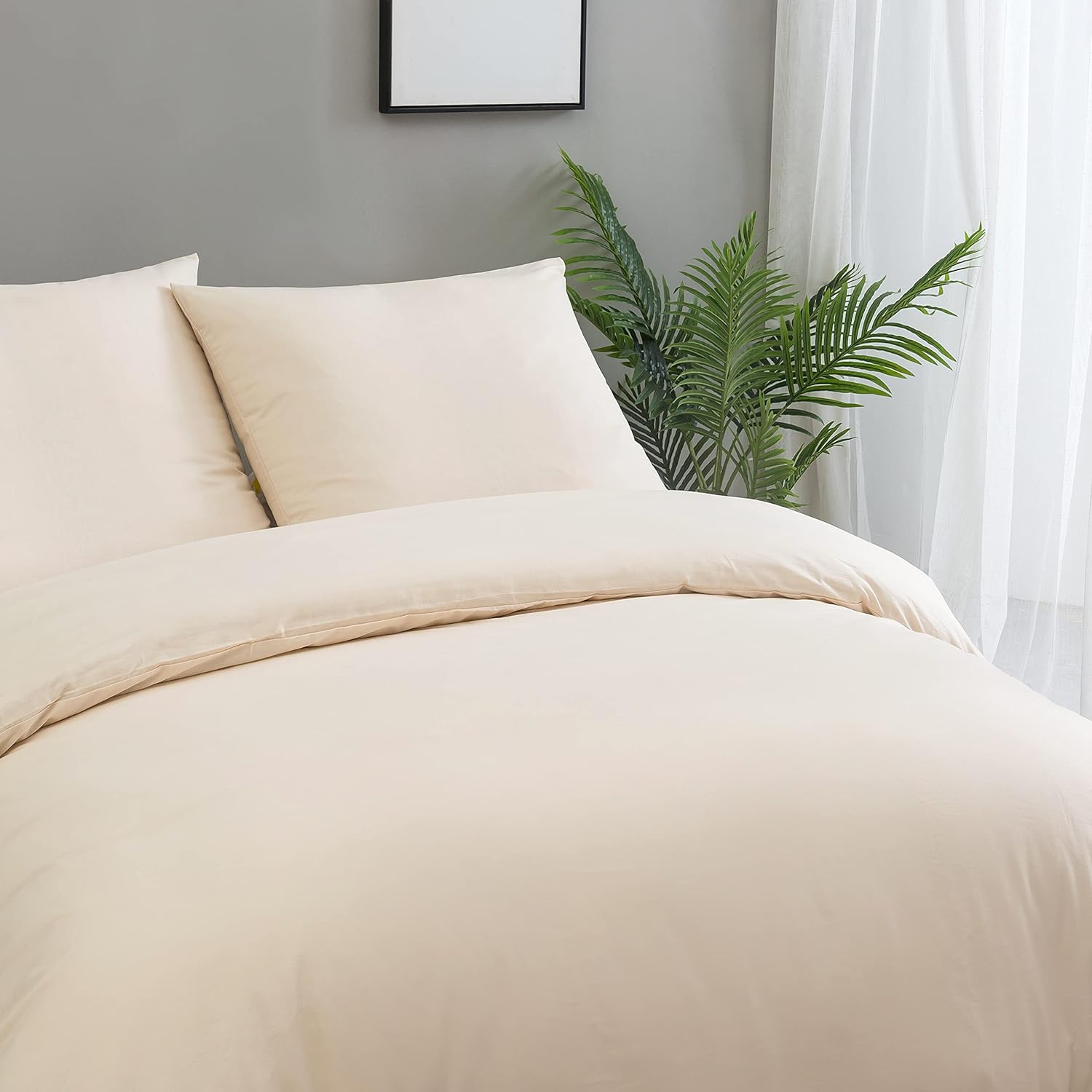 Cotton bedding 4-piece 135x200 cm Beige 2 duvet covers with 2 pillowcases 80x80 cm (4 pcs 135 x 200 cm, Beige) 6