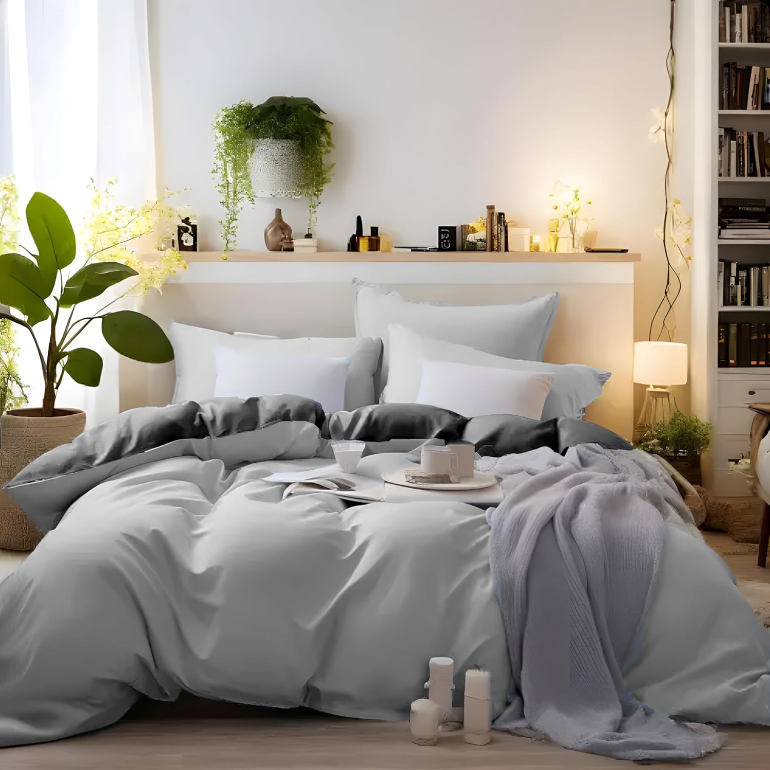 AYSW Bedding Double Duvet Cover Set 3 PCS Plain Brushed Microfiber Bedding 1 Duvet Cover with 2 Zippers and 2 Pillowcases Cream/Beige 9