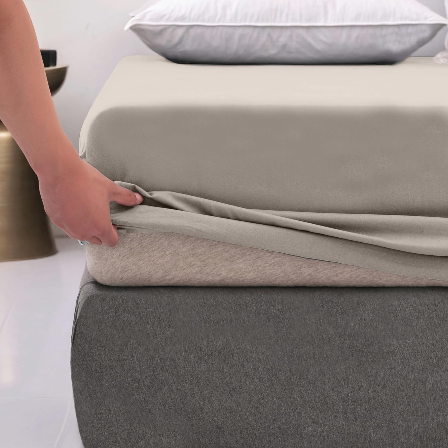 AYSW Fitted Sheet Only Twin Size Deep Pocket Soft Fitted Sheet 1 Piece Brushed Microfiber Wrinkle, Fade Resistant Easy Care Stable Cream Grey 2