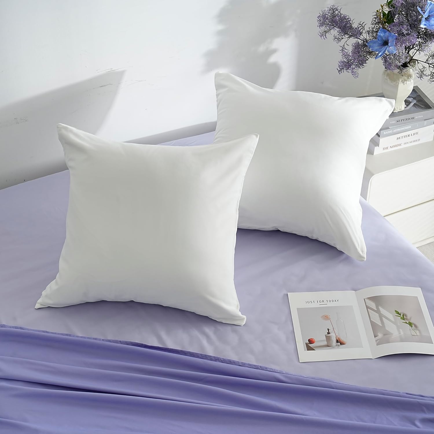 18 Colors Set of 2 Pillowcases 65x65 cm White Pillow Cover Cushion for Sofa Bed Zipper Anti-Dust Mite Hypoallergenic Pillow Protector Zip Microfiber 3
