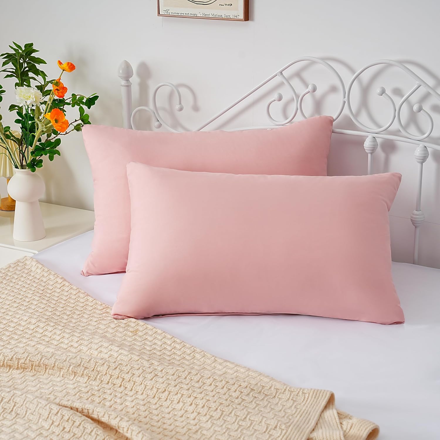 2 x Zippered Housewife Pillowcases Brushed Microfiber Bedroom (50X75) CM Pillowcase Covers Black 9