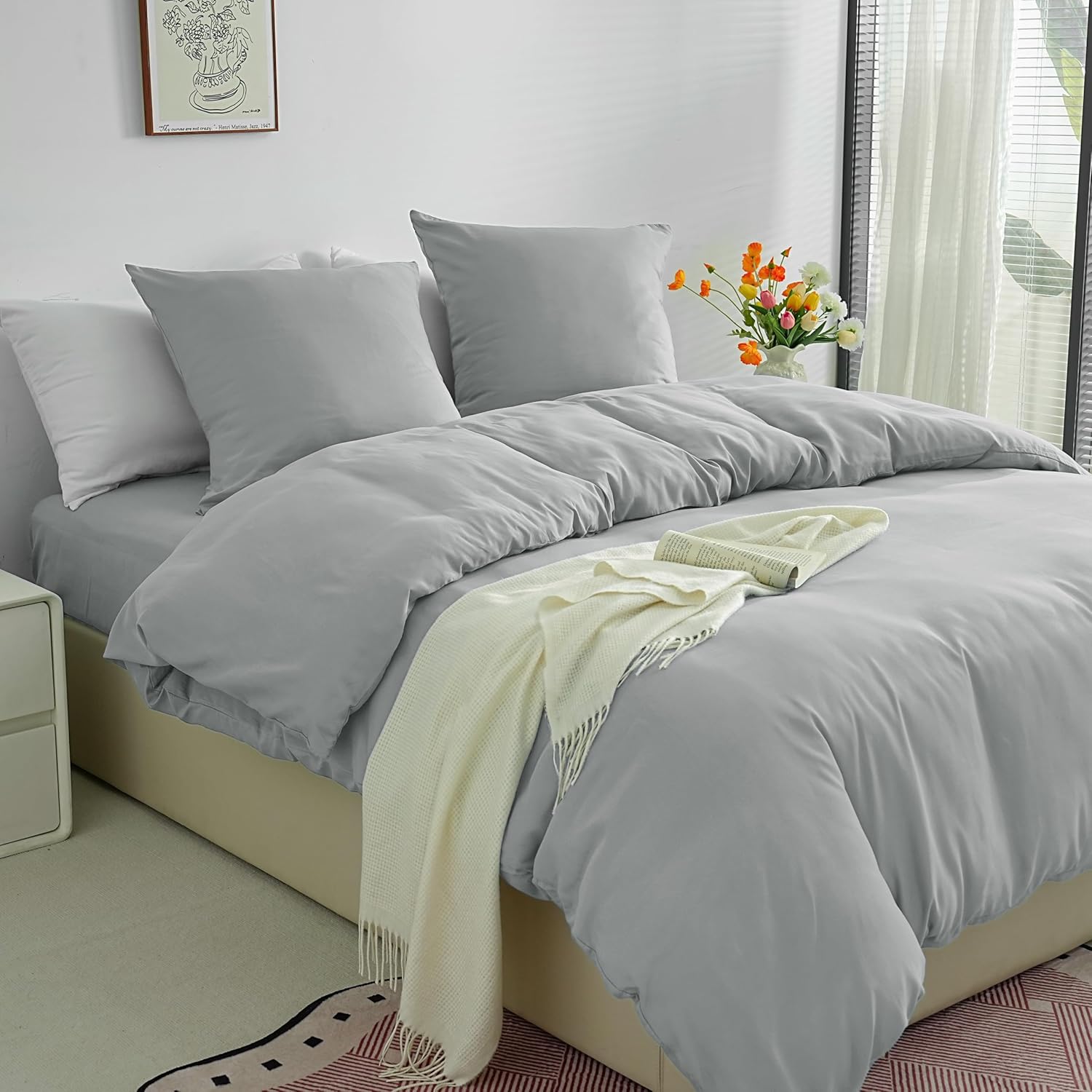 Lightweight Duvet Cover Sets 140x200 cm Zipper 2 Pieces Microfiber 80 Threads/cm² + 1 Pillowcase 65x65 cm Adult Single Bedding Set Soft Bedding Set 3
