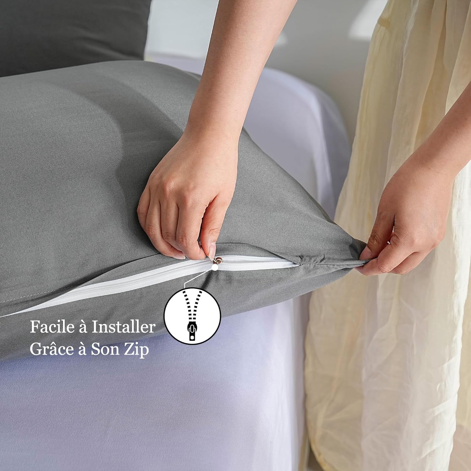 18 Colors Set of 2 Pillowcase 60x80 cm Grey Pillow Cover Cushion for Sofa Bed Zipper Anti-Dust Mite Hypoallergenic Pillow Protector Zip Microfiber 5