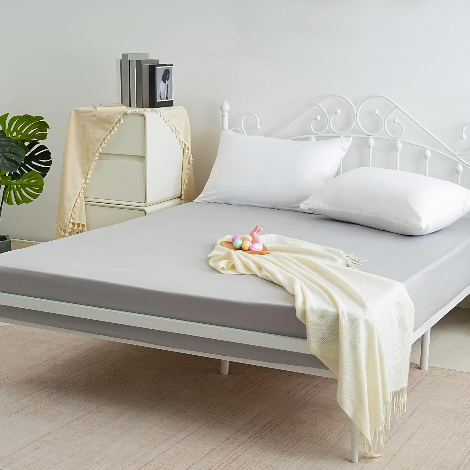 AYSW Spannbetttuch Einzelbett Größe Deep Pocket 16 inch Weiches Bett Unterbett 1 Stück Gebürstetes Mikrofaser Falzbeständig Ausbleichbeständig Ash Grey Pflegeleicht Stabil Holiday Décor 3