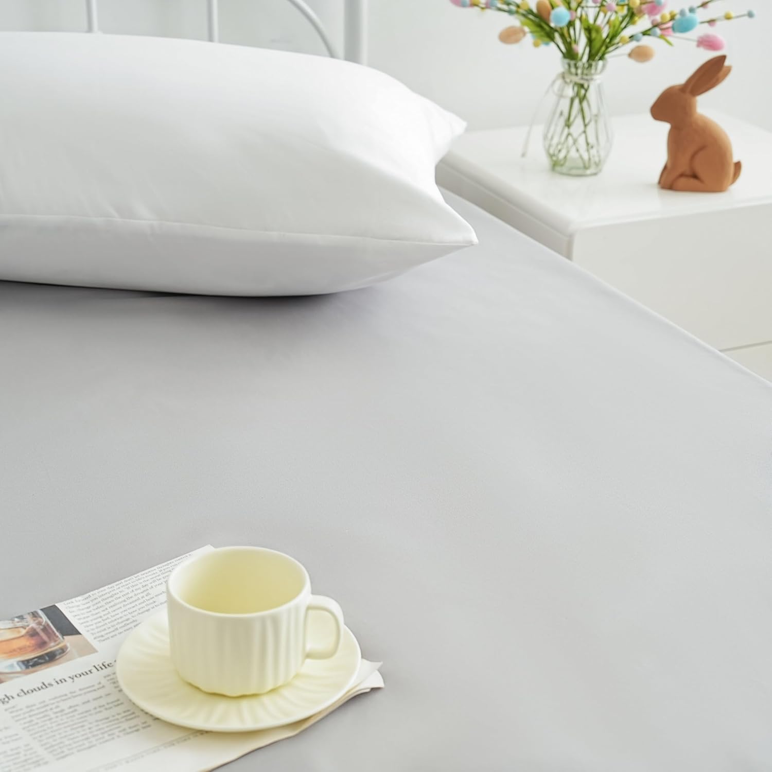 AYSW Spannbetttuch Einzelbett Größe Deep Pocket 16 inch Weiches Bett Unterbett 1 Stück Gebürstetes Mikrofaser Falzbeständig Ausbleichbeständig Ash Grey Pflegeleicht Stabil Holiday Décor 4