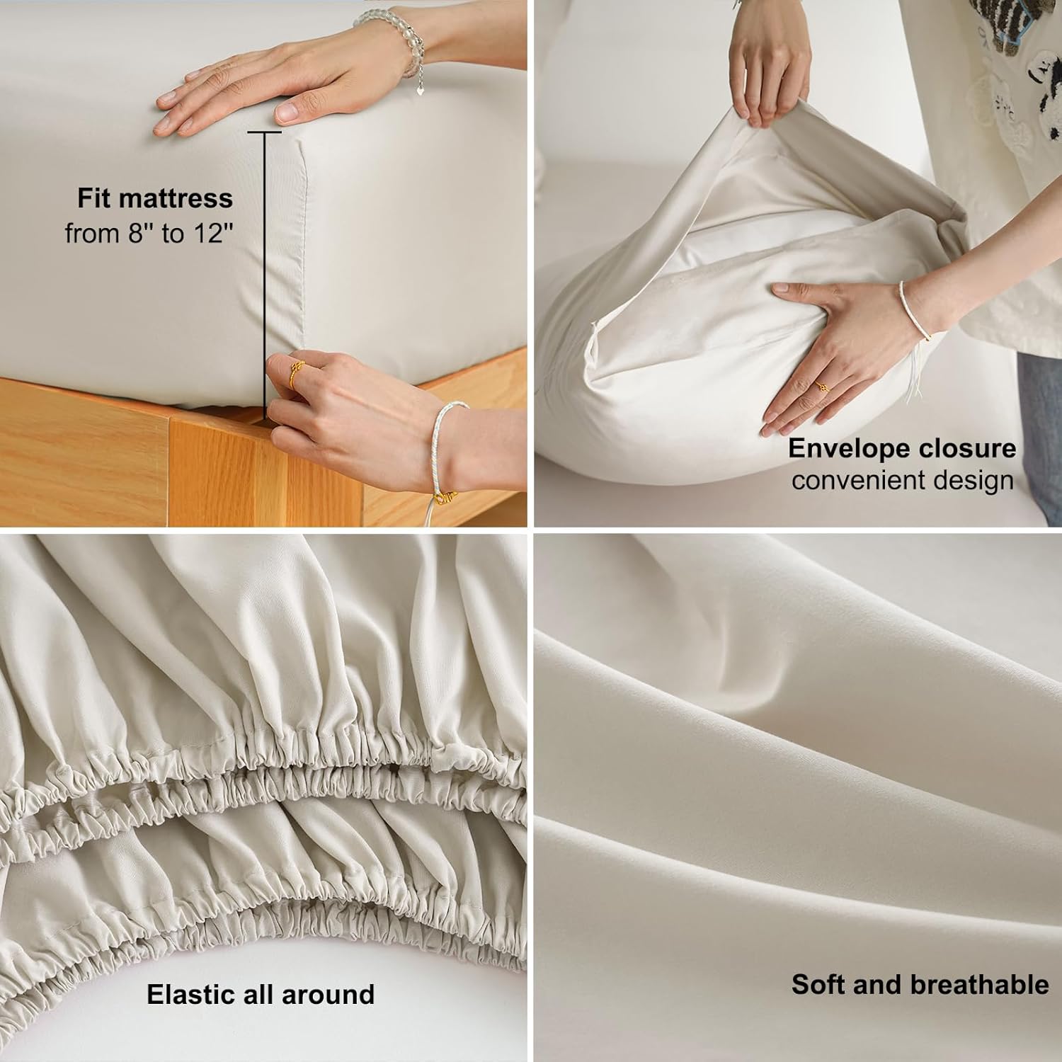 AYSW Bed Sheet Set 4 Pieces Double Brushed Microfiber 1800 - Breathable All Season Luxury Soft Bedding - Full Beige 5