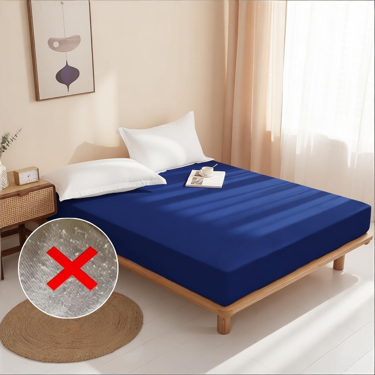AYSW Queen Size Fitted Sheet - Deep Pocket 16" - No Pilling & Fade Resistant Microfiber - 1 Piece Only - Dark Blue Hotel Quality 4