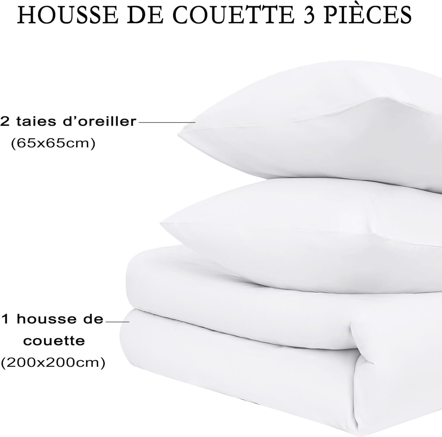 16 Colors Sets of Duvet Covers 200x200 cm Double Zipper 3 Pieces Brushed Microfiber 100 Thread/cm² + 2 Pillowcases 65x65 cm White Adult Bedding Set 2 Person 7