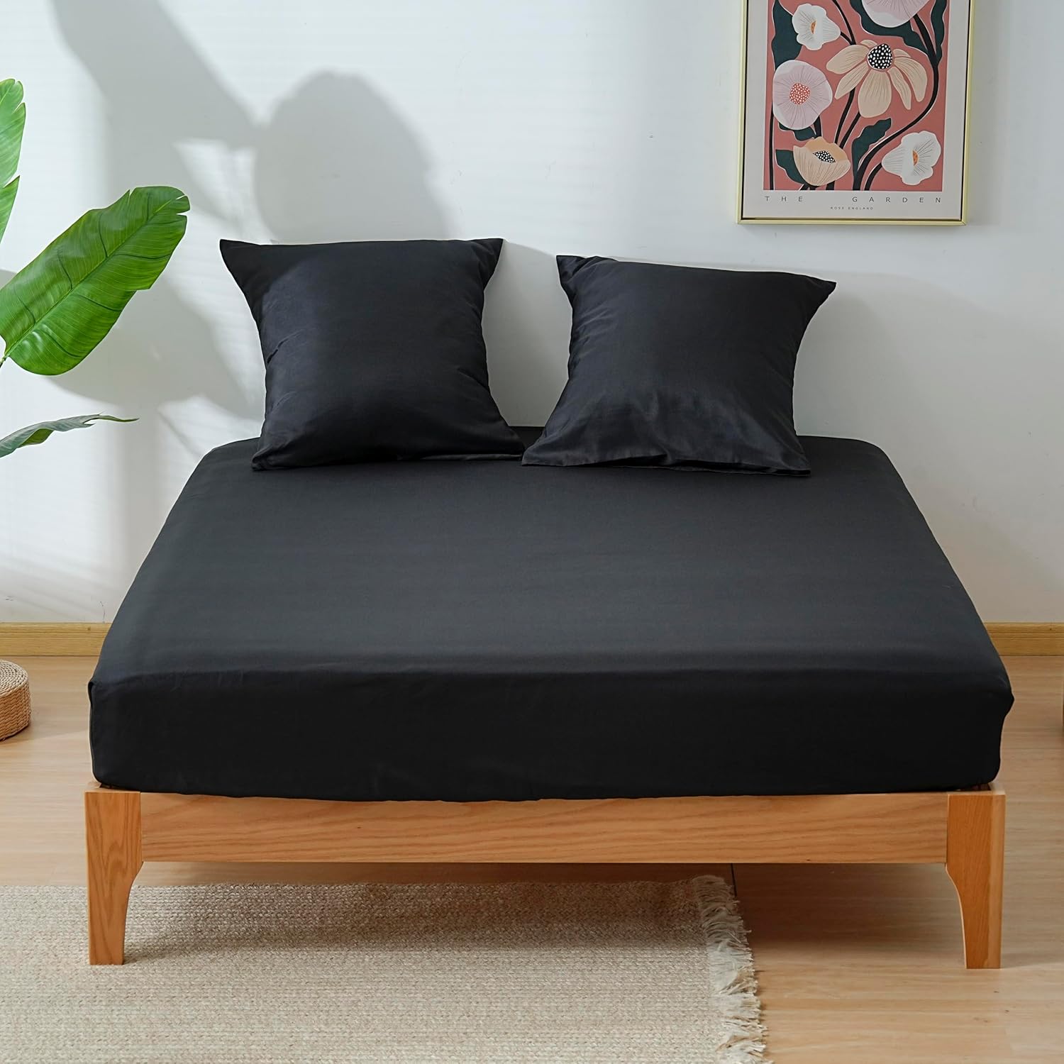 AYSW 4-Piece Bedding Set Duvet Cover 200x200cm + Fitted Sheet 140x190cm 30cm Pocket + 2 Pillowcases 65x65cm 2 Person Duvet Cover Set Light Black 80 Threads/cm² Microfiber 7