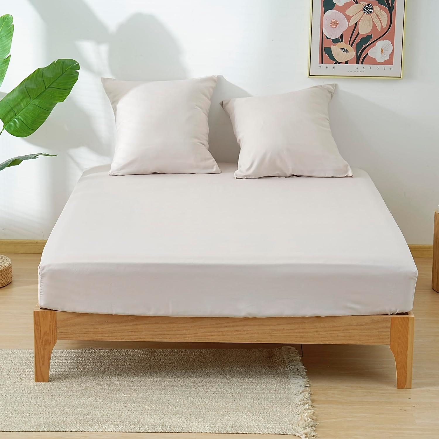 AYSW 4-Piece Bedding Set Duvet Cover 240x260cm + Fitted Sheet 160x200cm 30cm Pocket + 2 Pillowcases 65x65cm 2 Person Duvet Cover Set Light Beige 80 Threads/cm² Microfiber 7