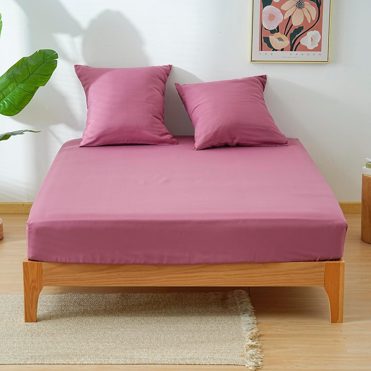 AYSW 4-teiliges Bettwäsche-Set Bettbezug 220x240cm + Spannbetttuch 140x190cm 30cm Höhe + 2 Kissenbezüge 65x65cm 2 Personen Bettwäsche-Set Altrosa Leicht 80 Fäden/cm² Mikrofaser 7