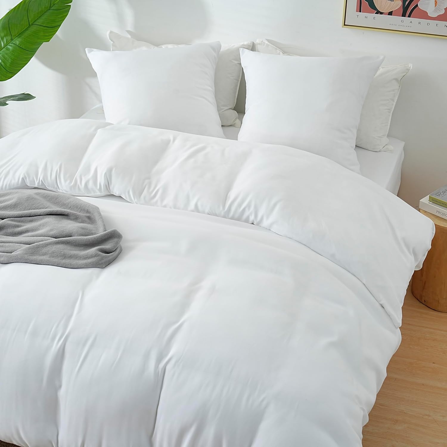 AYSW 4-Piece Bedding Set Duvet Cover 240x260cm + Fitted Sheet 160x200cm 30cm Pocket + 2 Pillowcases 65x65cm 2 Person Duvet Cover Set White Light 80 Threads/cm² Microfiber 4