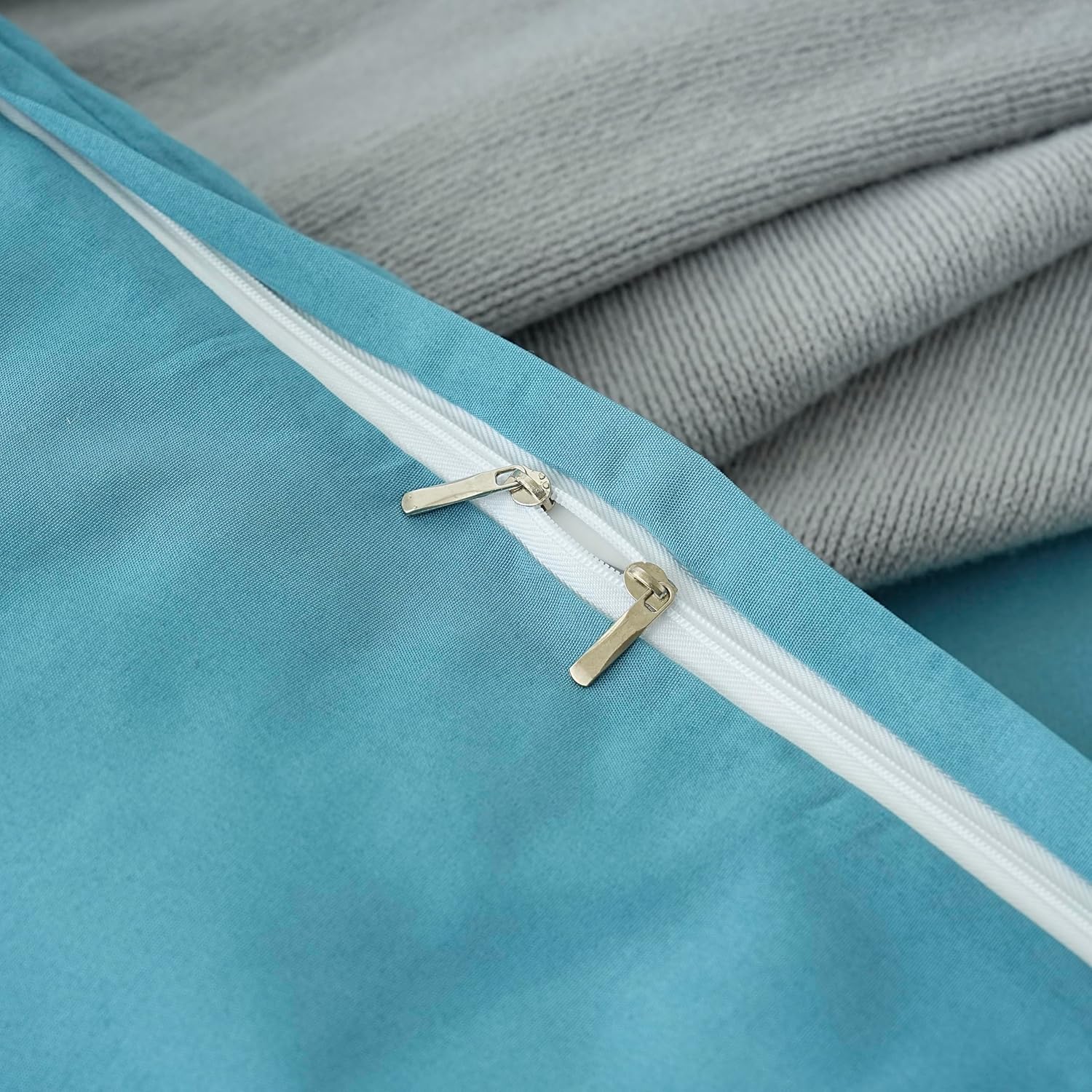 AYSW Parure de Lit 4 Pièces Housse de Couette 200x200cm + Drap Housse 160x200cm Bonnet 30cm + 2 Taies d'oreiller 65x65cm 2 Personnes Ensemble Housse de Couette Bleu Lac Léger 80 Fils/cm² Microfibre 6