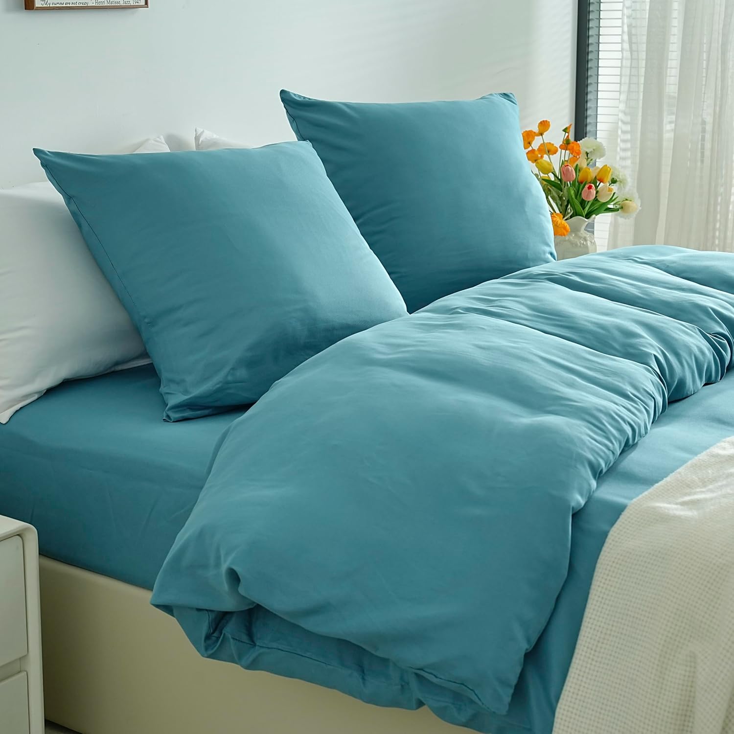Lightweight Duvet Cover Sets 200x200 cm Zipper 3 Pieces Microfiber 80 Threads/cm² + 2 Pillowcases 65x65 cm Adult 2 Person Bedding Set Soft Bedding Set 5