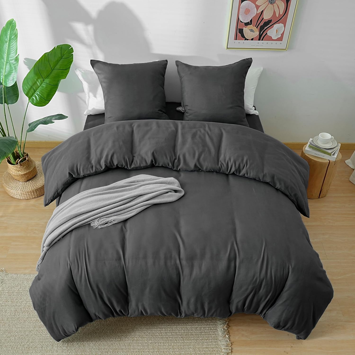 AYSW 4-Piece Bedding Set Duvet Cover 220x240cm + Fitted Sheet 180x200cm 30cm Pocket + 2 Pillowcases 65x65cm 2 Person Duvet Cover Set Light Grey 80 Threads/cm² Microfiber 8
