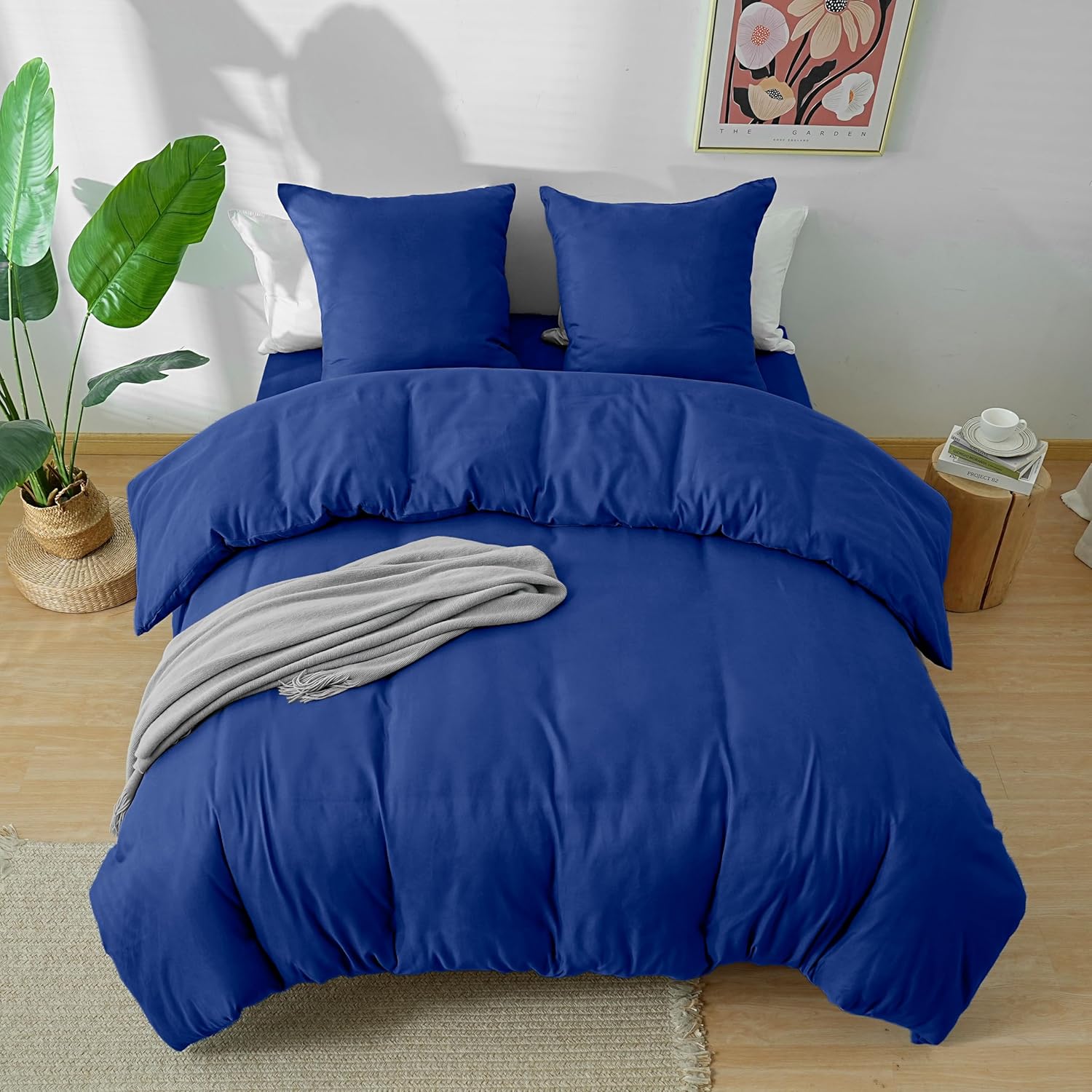 AYSW 4-Piece Bedding Set Duvet Cover 200x200cm + Fitted Sheet 160x200cm 30cm Pocket + 2 Pillowcases 65x65cm 2 Person Duvet Cover Set Light Blue 80 Threads/cm² Microfiber 8