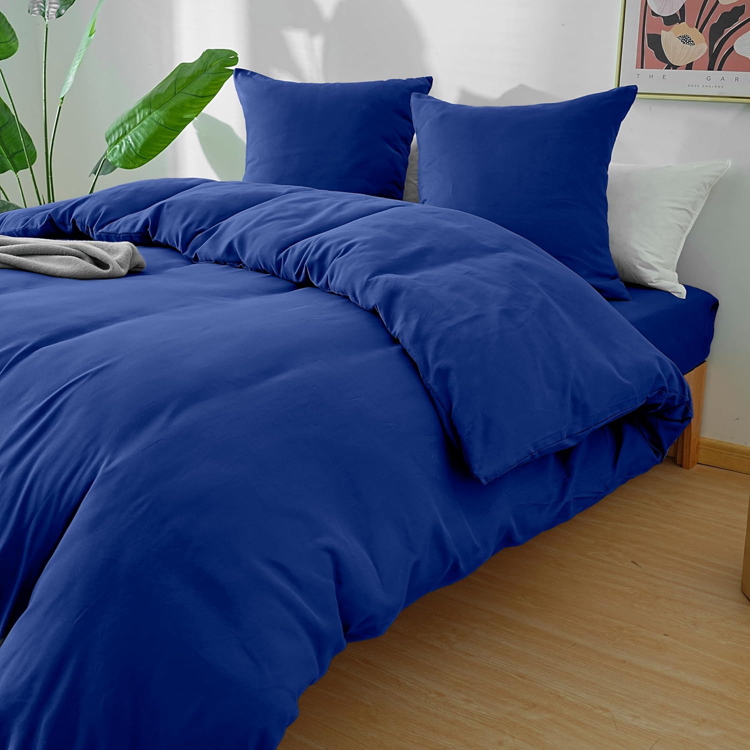AYSW 4-Piece Bedding Set Duvet Cover 200x200cm + Fitted Sheet 160x200cm 30cm Pocket + 2 Pillowcases 65x65cm 2 Person Duvet Cover Set Light Blue 80 Threads/cm² Microfiber 3