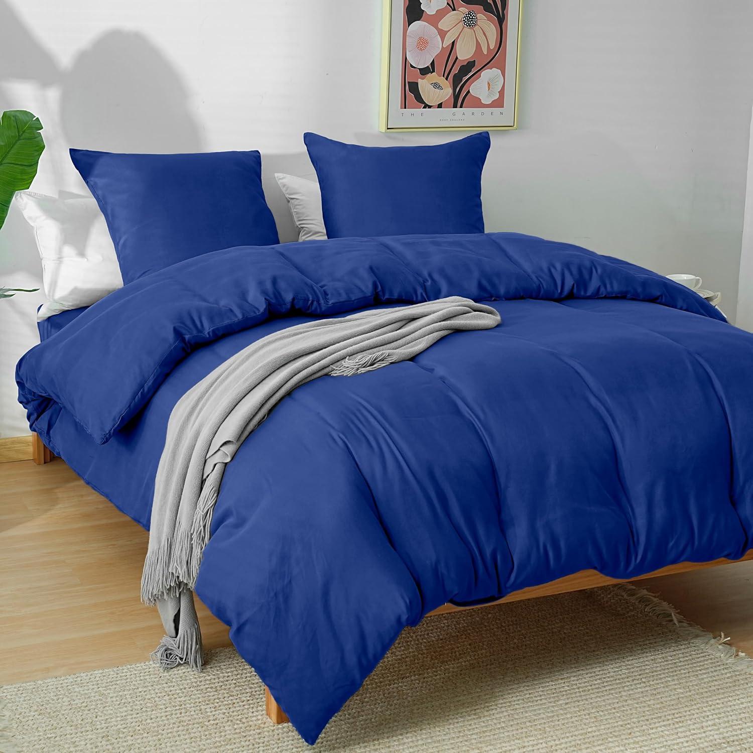 AYSW 4-Piece Bedding Set Duvet Cover 200x200cm + Fitted Sheet 160x200cm 30cm Pocket + 2 Pillowcases 65x65cm 2 Person Duvet Cover Set Light Blue 80 Threads/cm² Microfiber 2